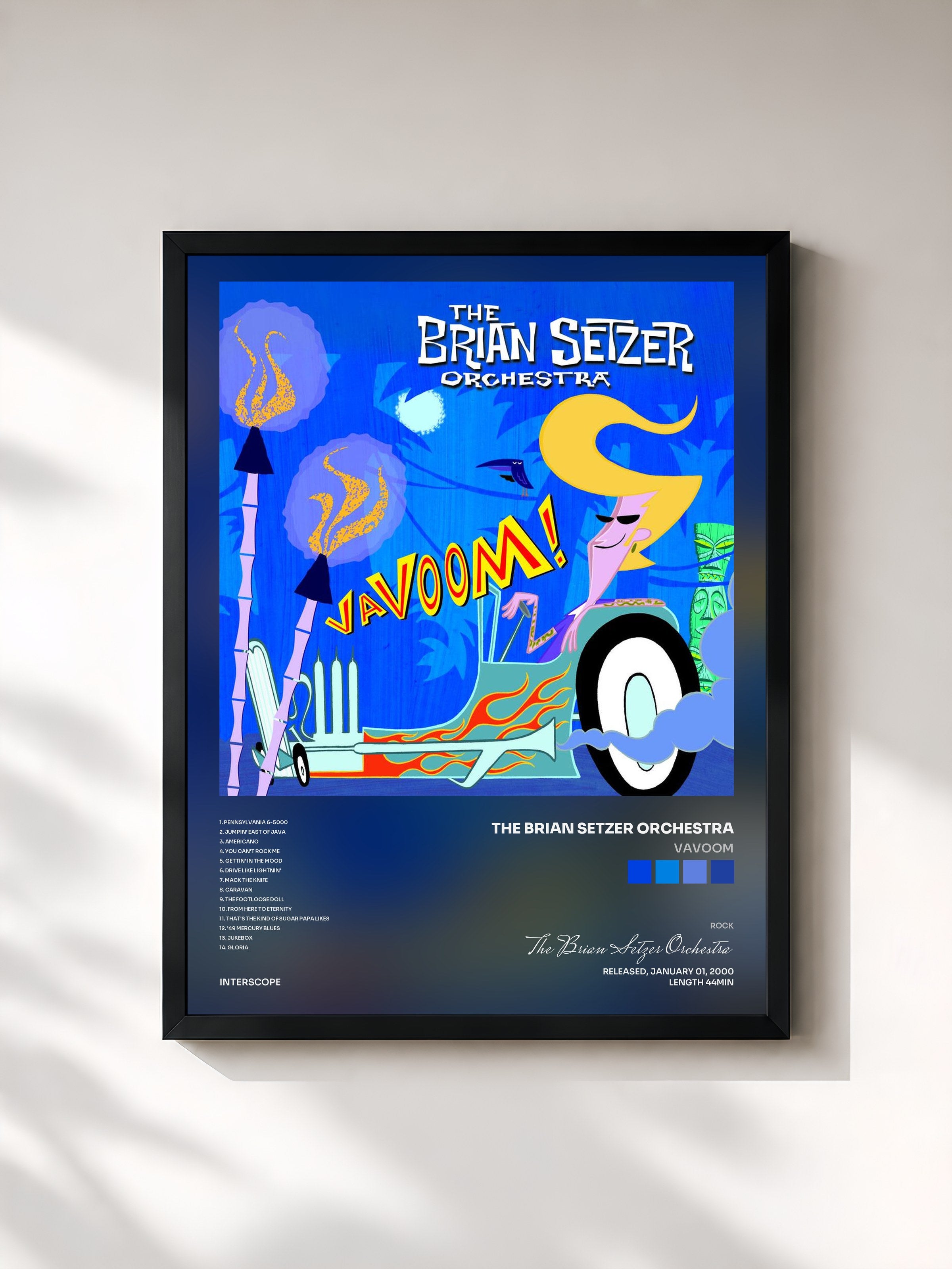 #noir Tableau de l'album Vavoom de The Brian Setzer Orchestra, cadre noir, imprimé et encadré en France