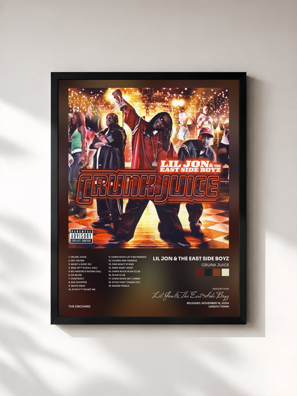 #noir Tableau de l'album Crunk Juice de Lil Jon & The East Side Boyz, cadre noir, imprimé et encadré en France