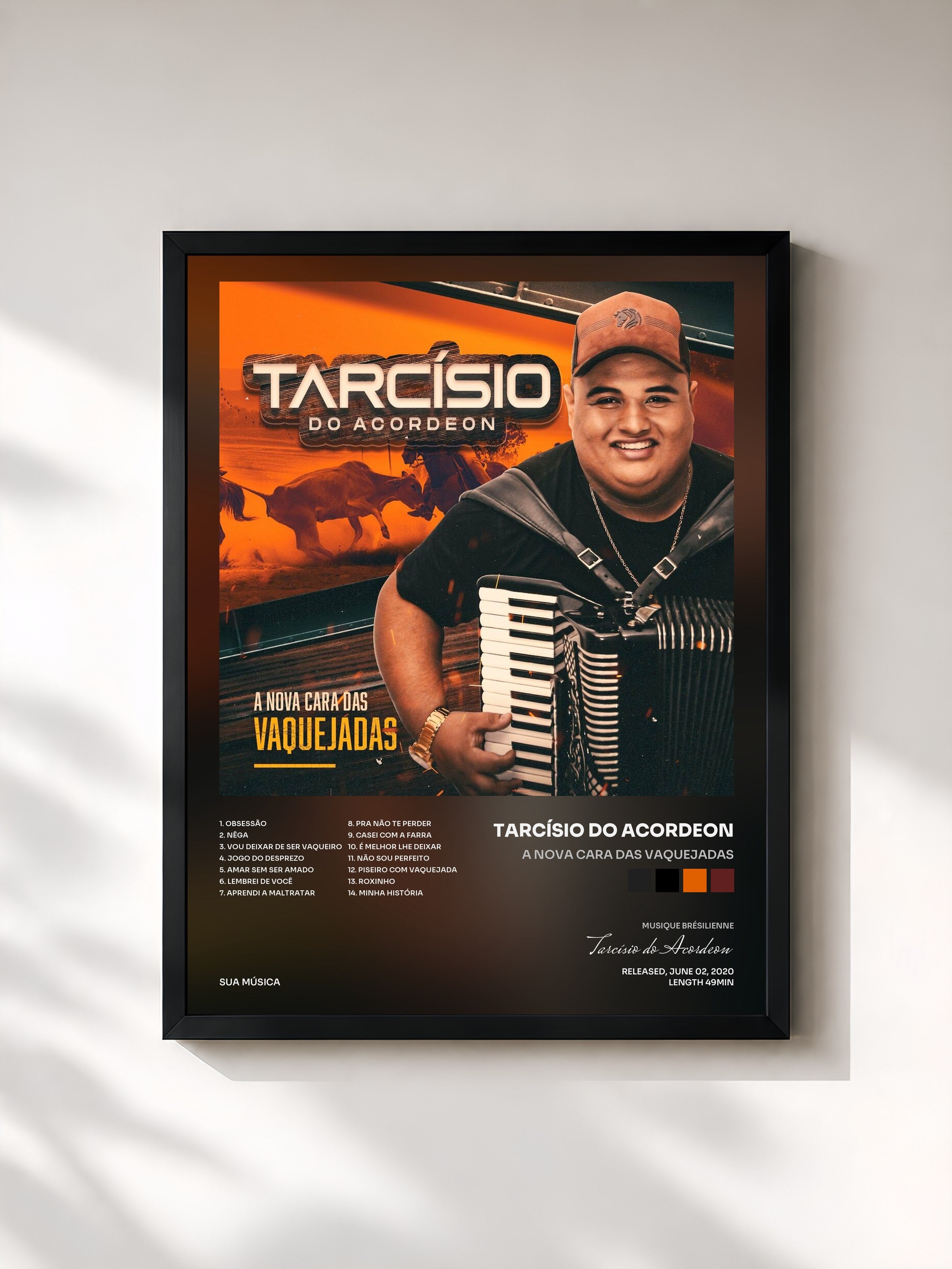 #noir Tableau de l'album A Nova Cara das Vaquejadas de Tarcísio do Acordeon, cadre noir, imprimé et encadré en France