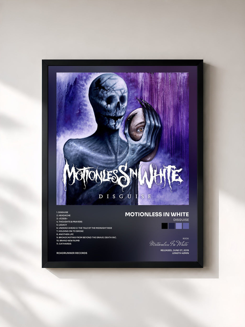 #noir Tableau de l'album Disguise de Motionless In White, cadre noir, imprimé et encadré en France