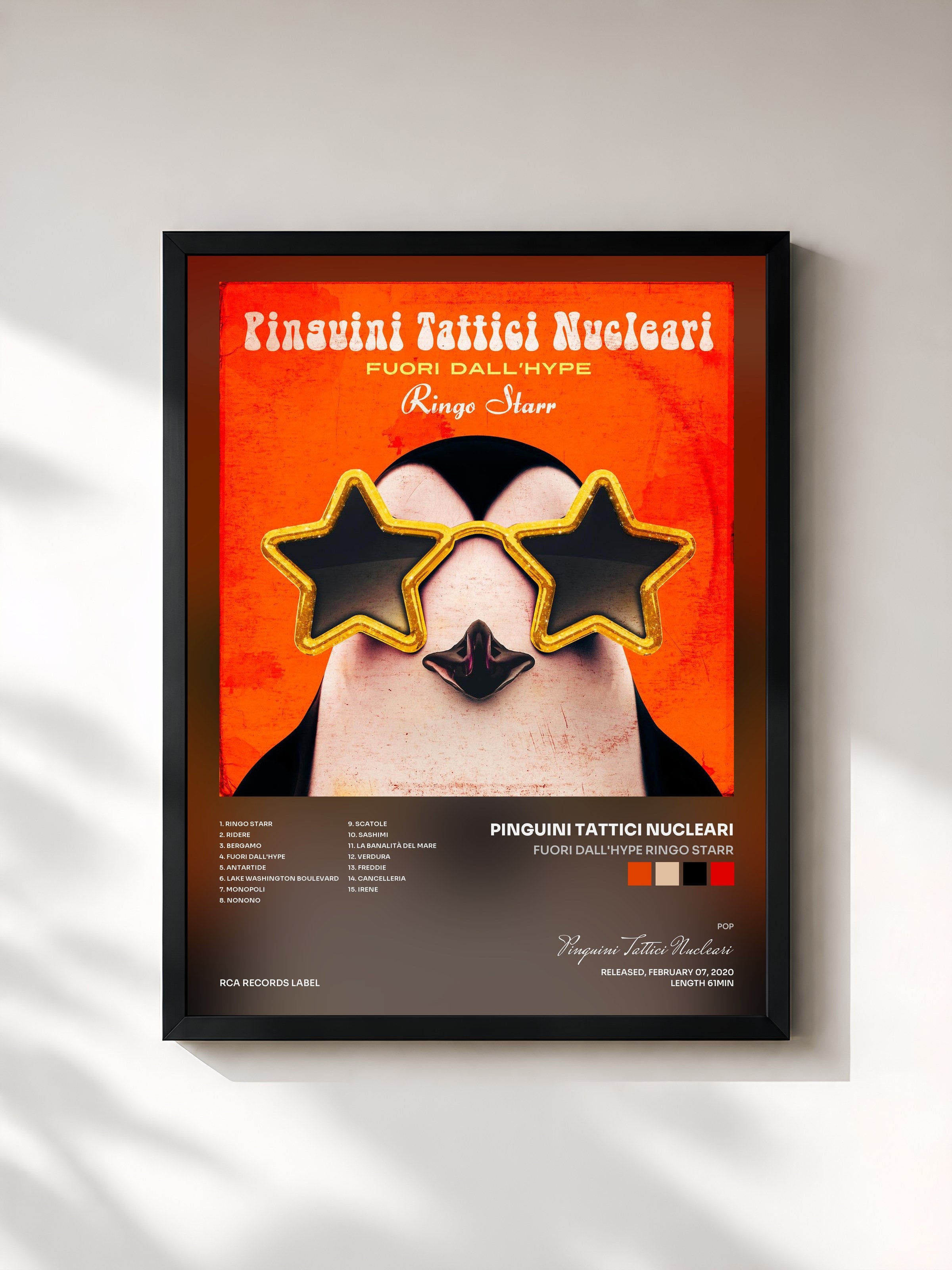 #noir Tableau de l'album Fuori dall'Hype Ringo Starr de Pinguini Tattici Nucleari, cadre noir, imprimé et encadré en France