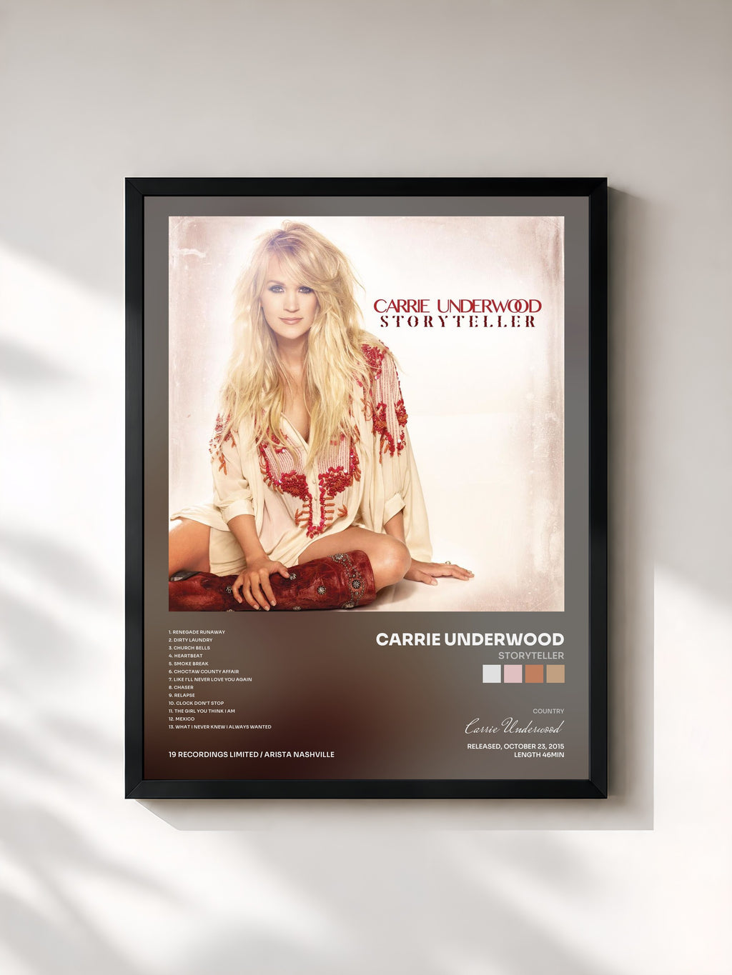#noir Tableau de l'album Storyteller de Carrie Underwood, cadre noir, imprimé et encadré en France
