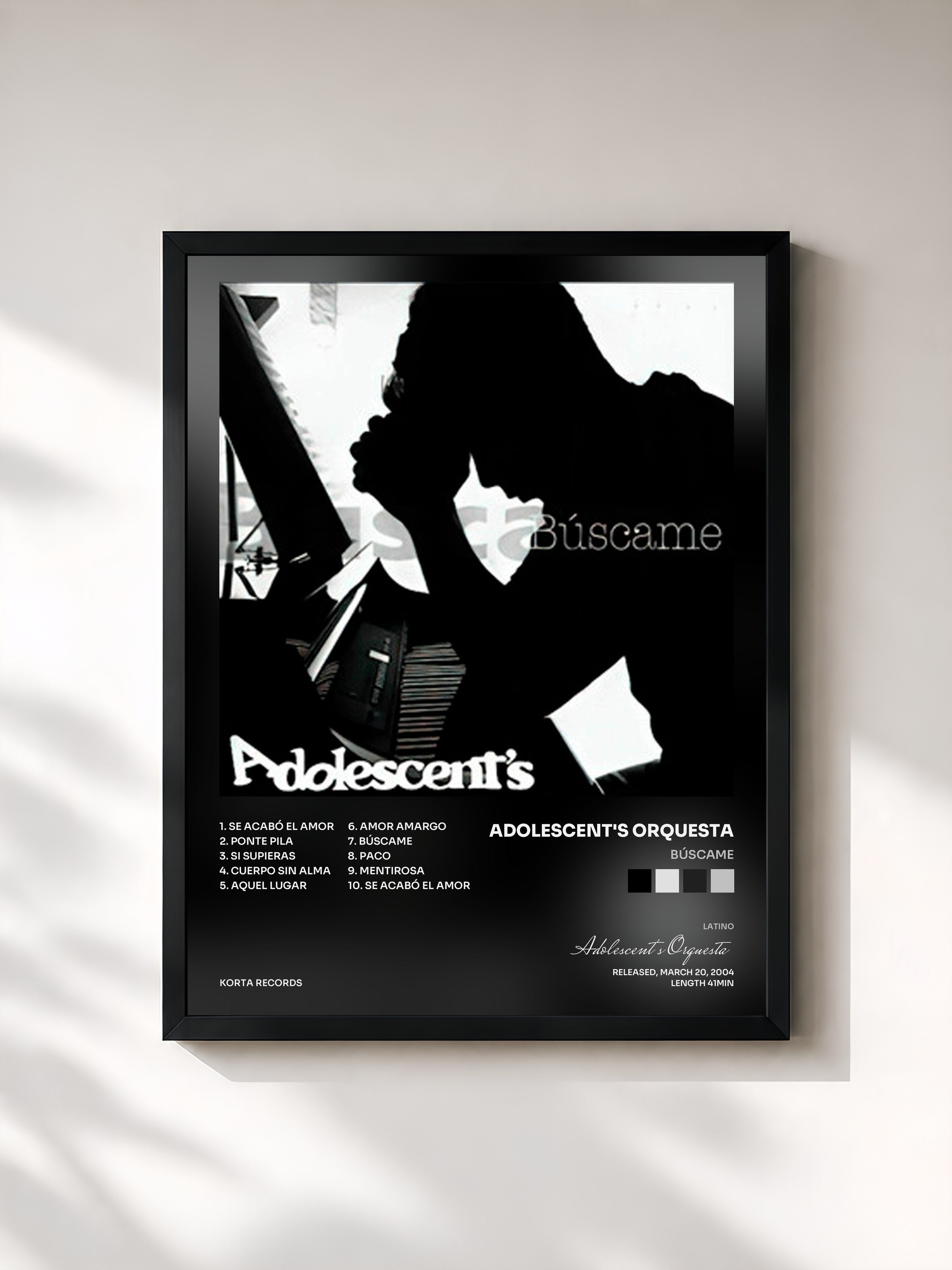 #noir Tableau de l'album Búscame de Adolescent's Orquesta, cadre noir, imprimé et encadré en France