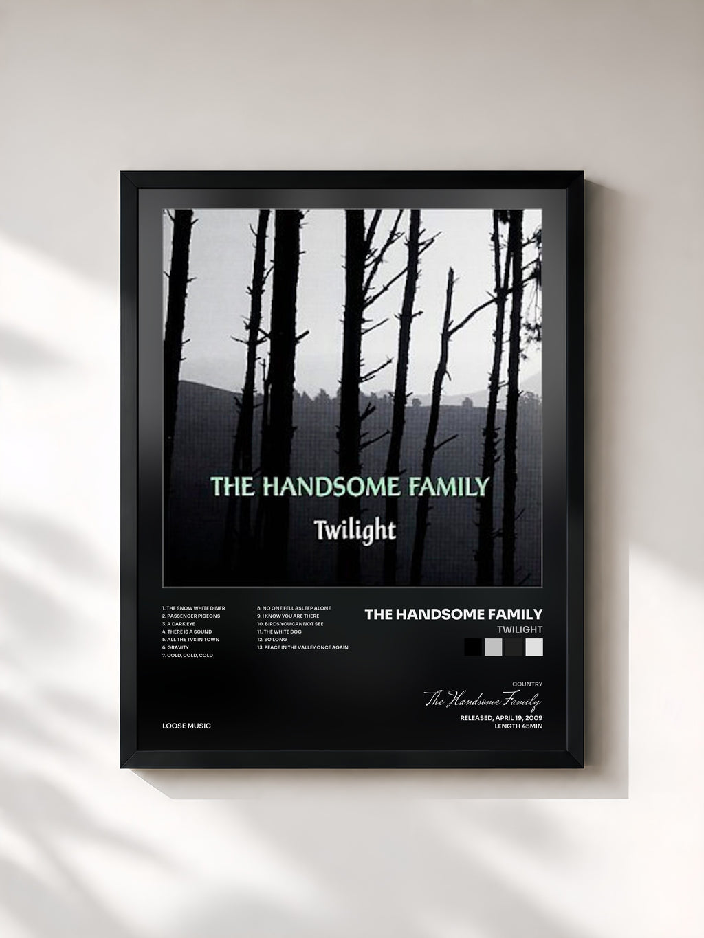 #noir Tableau de l'album Twilight de The Handsome Family, cadre noir, imprimé et encadré en France