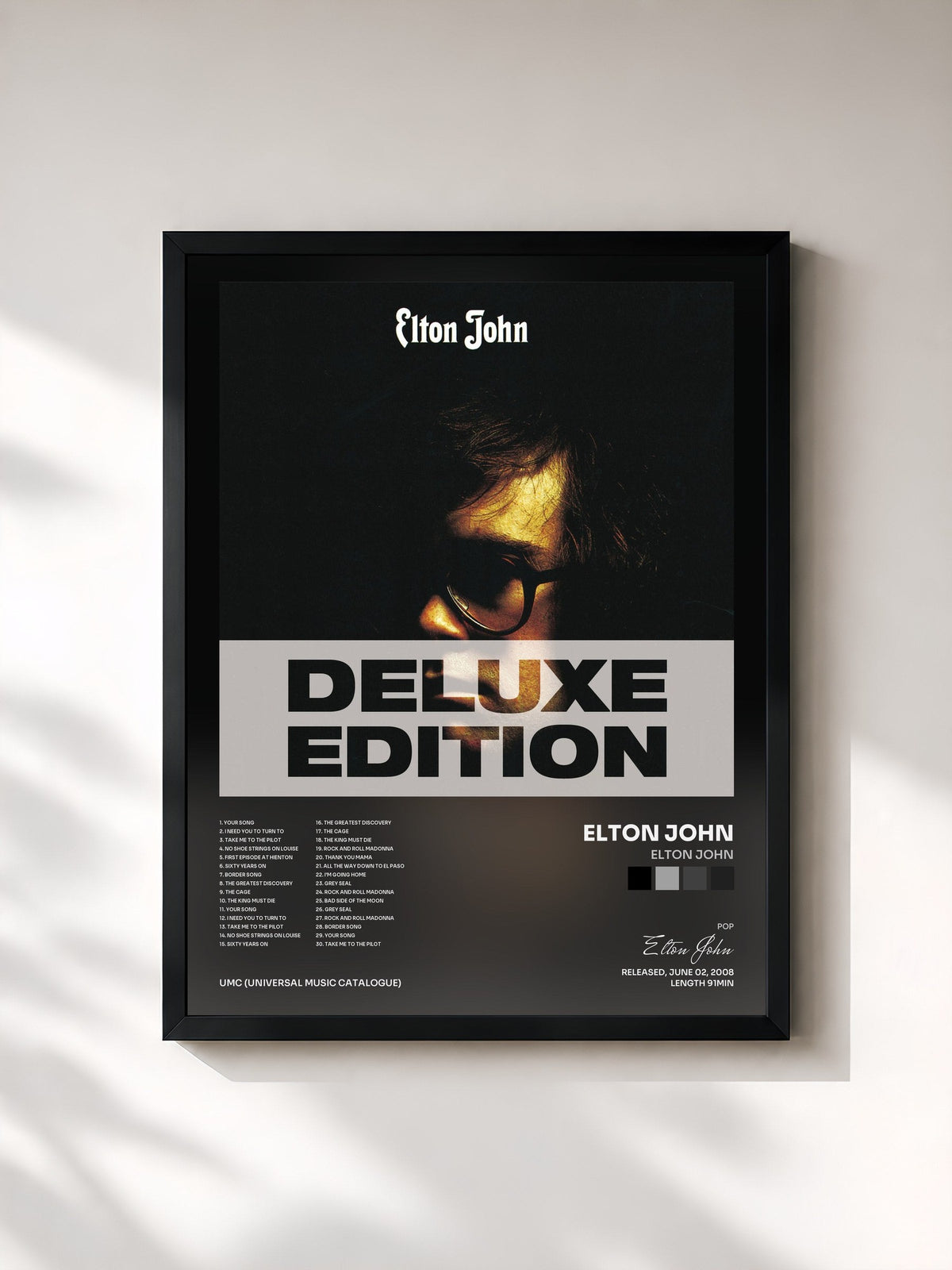 #noir Tableau de l'album Elton John de Elton John, cadre noir, imprimé et encadré en France