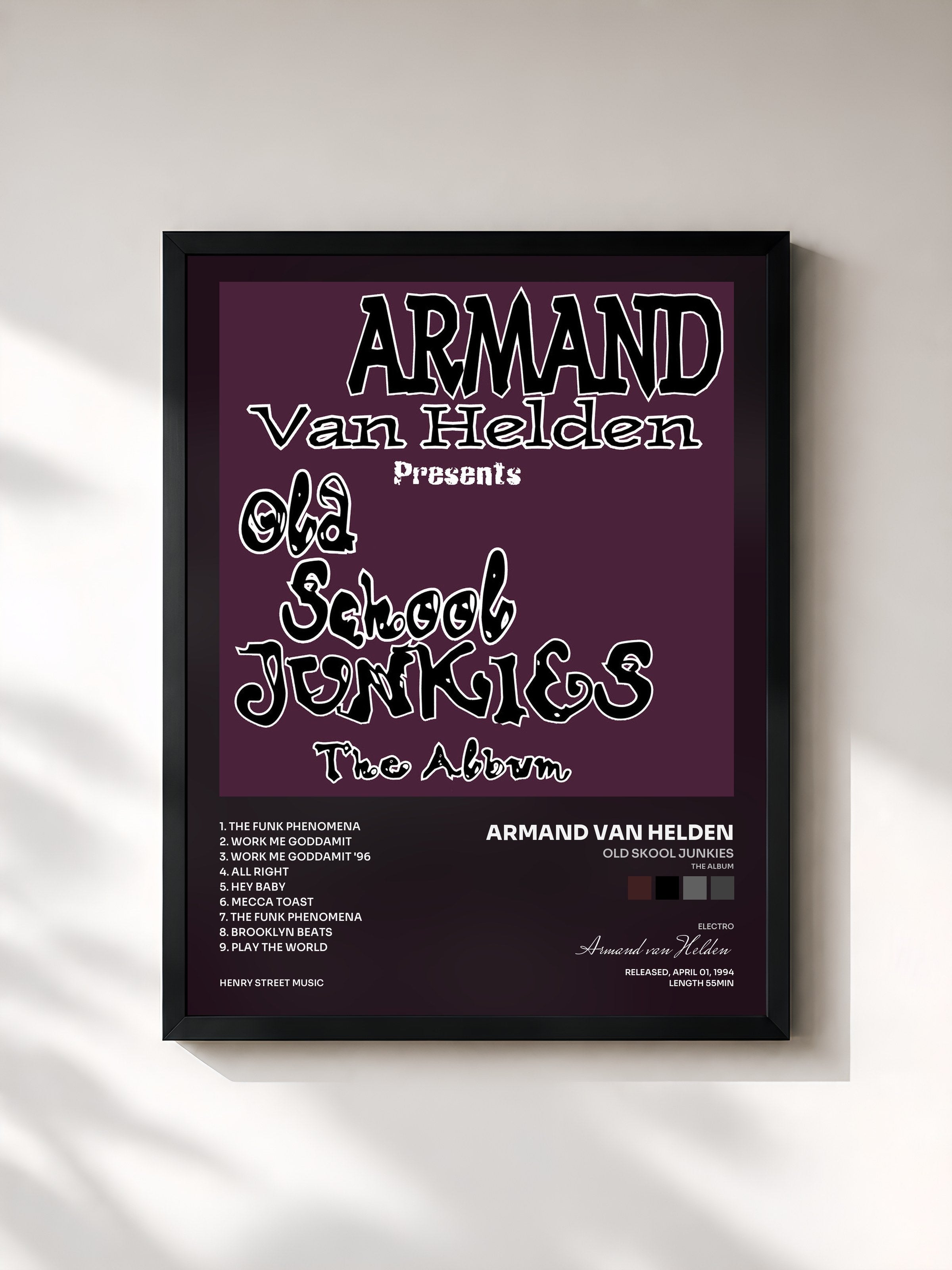 #noir Tableau de l'album Old Skool Junkies (The Album) de Armand van Helden, cadre noir, imprimé et encadré en France
