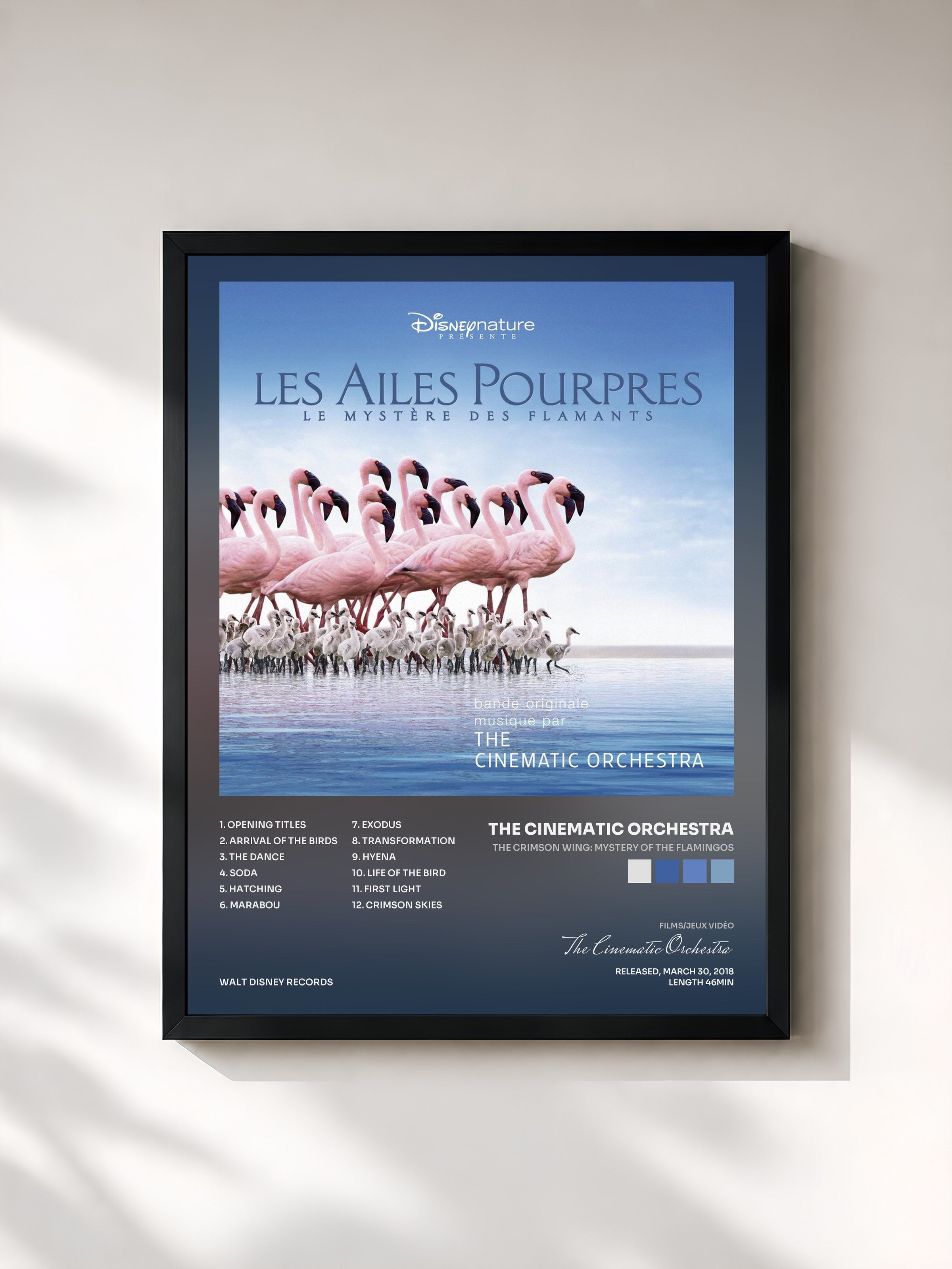 #noir Tableau de l'album The Crimson Wing: Mystery Of The Flamingos de The Cinematic Orchestra, cadre noir, imprimé et encadré en France