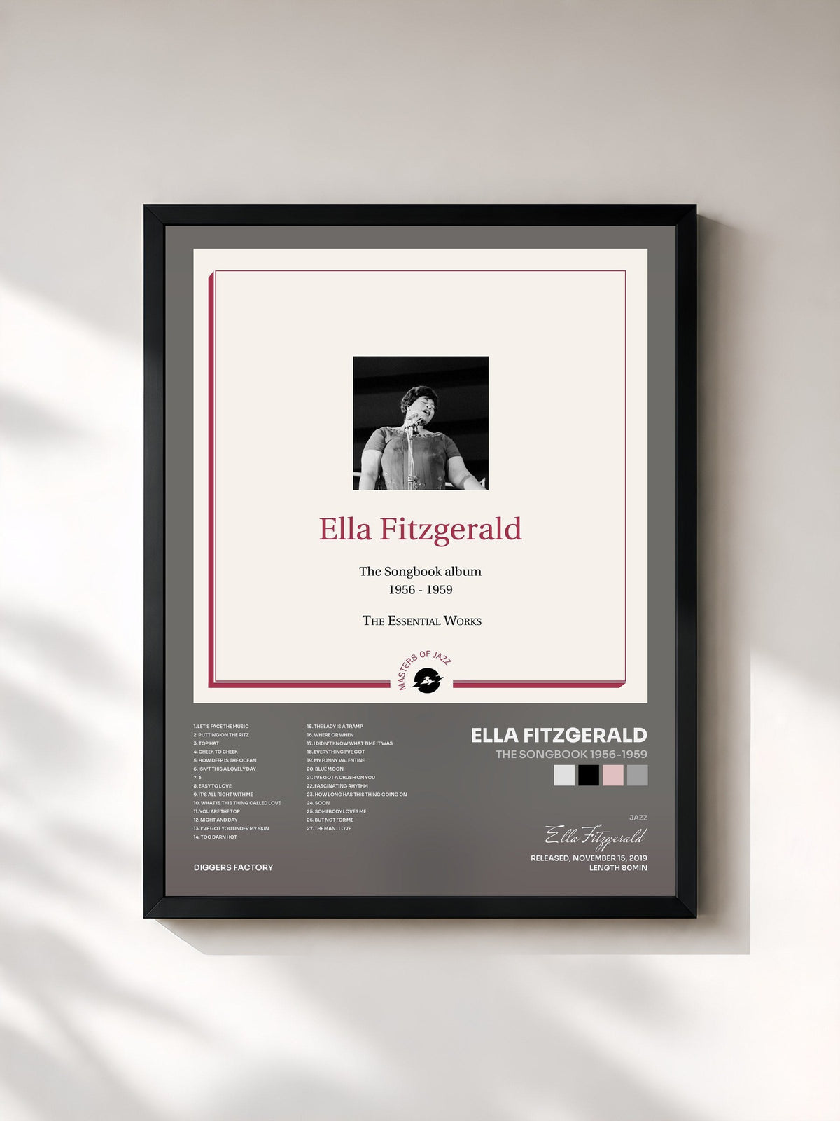 #noir Tableau de l'album The Songbook 1956-1959 de Ella Fitzgerald, cadre noir, imprimé et encadré en France