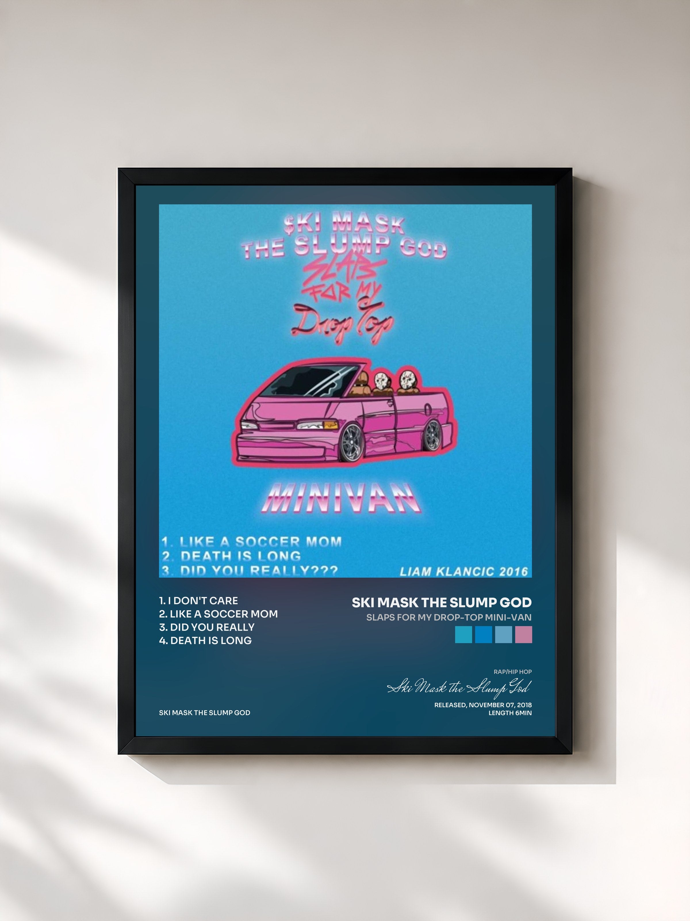 #noir Tableau de l'album Slaps For My Drop-Top Mini-Van de Ski Mask the Slump God, cadre noir, imprimé et encadré en France