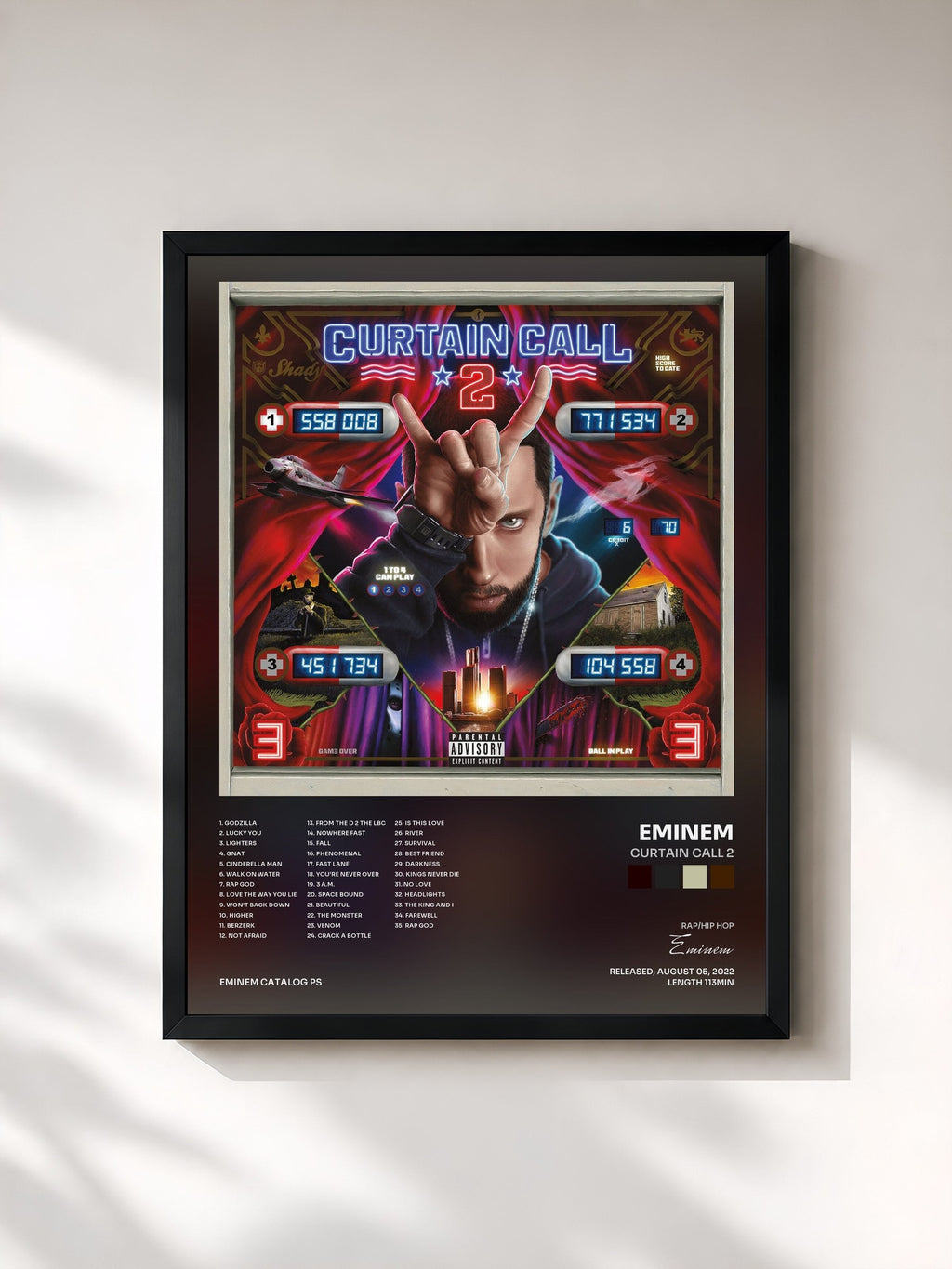 #noir Tableau de l'album Curtain Call 2 de Eminem, cadre noir, imprimé et encadré en France