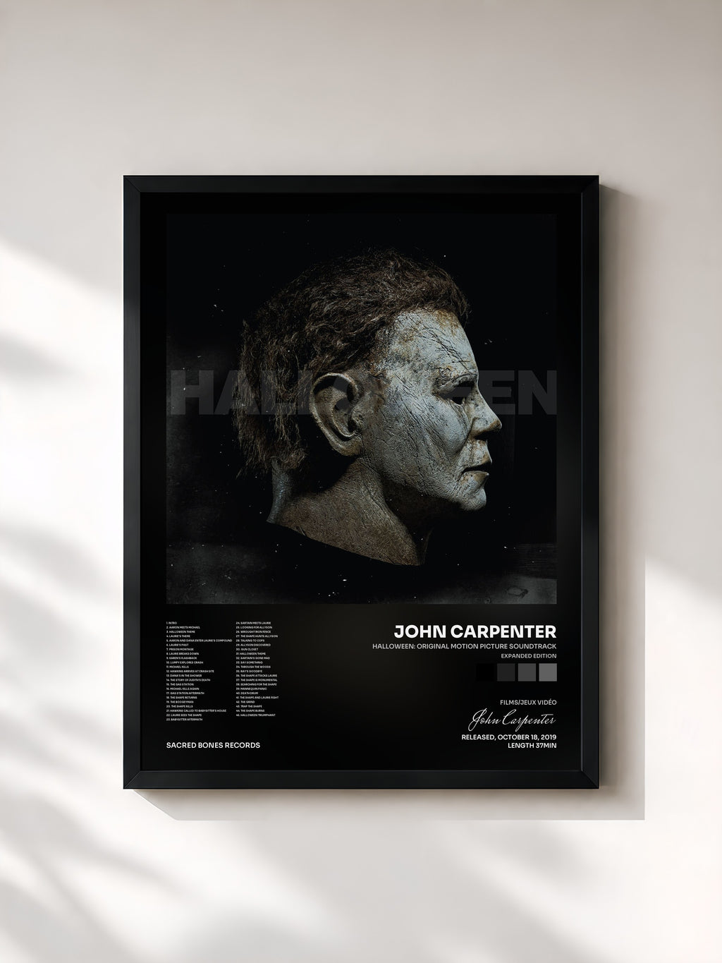 #noir Tableau de l'album Halloween: Original Motion Picture Soundtrack (Expanded Edition) de John Carpenter, cadre noir, imprimé et encadré en France