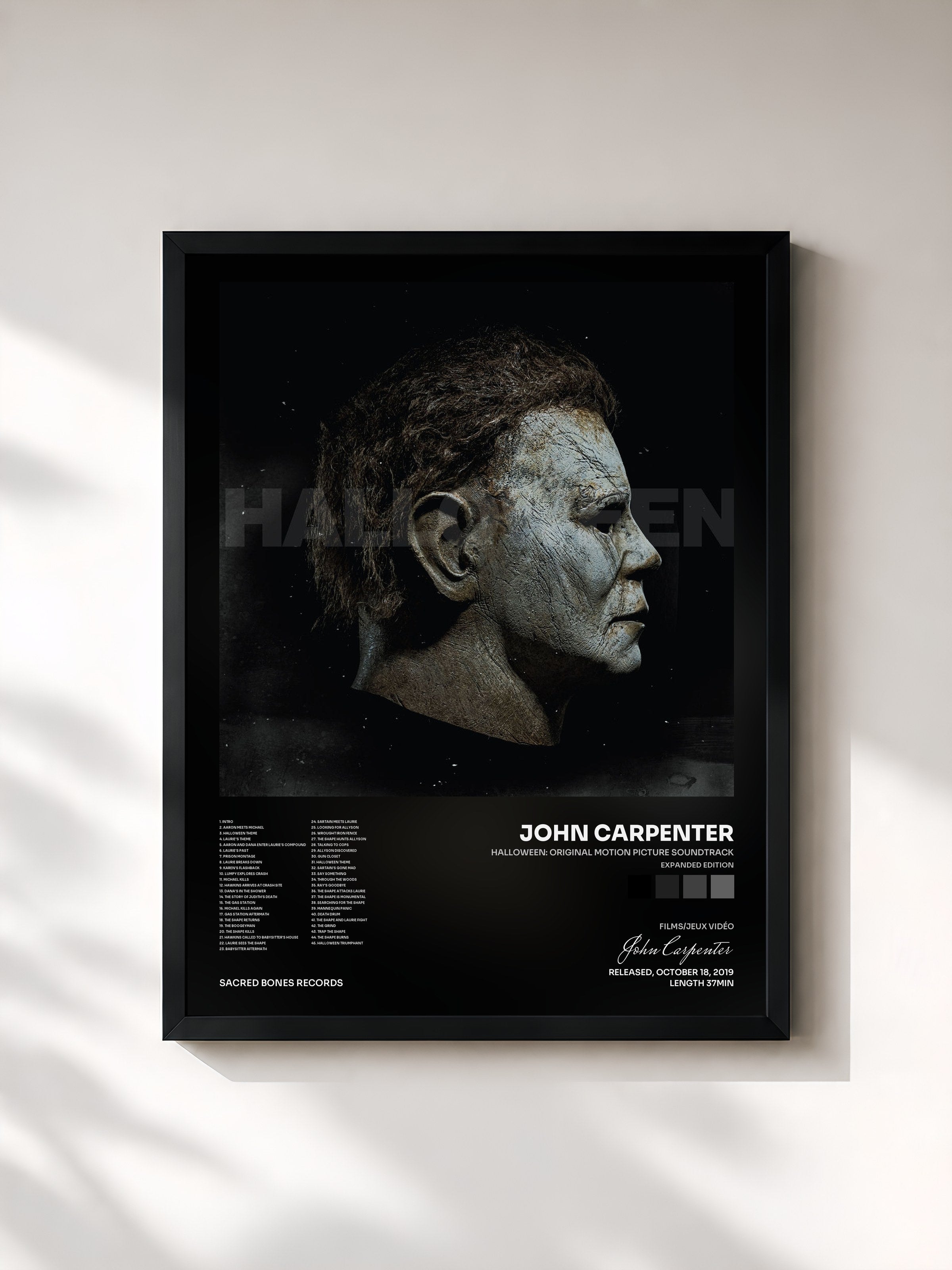 #noir Tableau de l'album Halloween: Original Motion Picture Soundtrack (Expanded Edition) de John Carpenter, cadre noir, imprimé et encadré en France