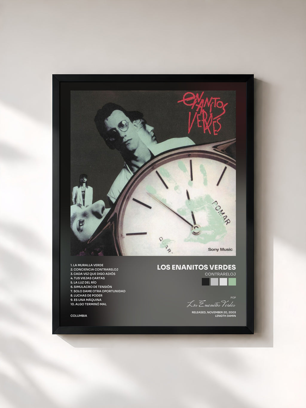 #noir Tableau de l'album Contrareloj de Los Enanitos Verdes, cadre noir, imprimé et encadré en France
