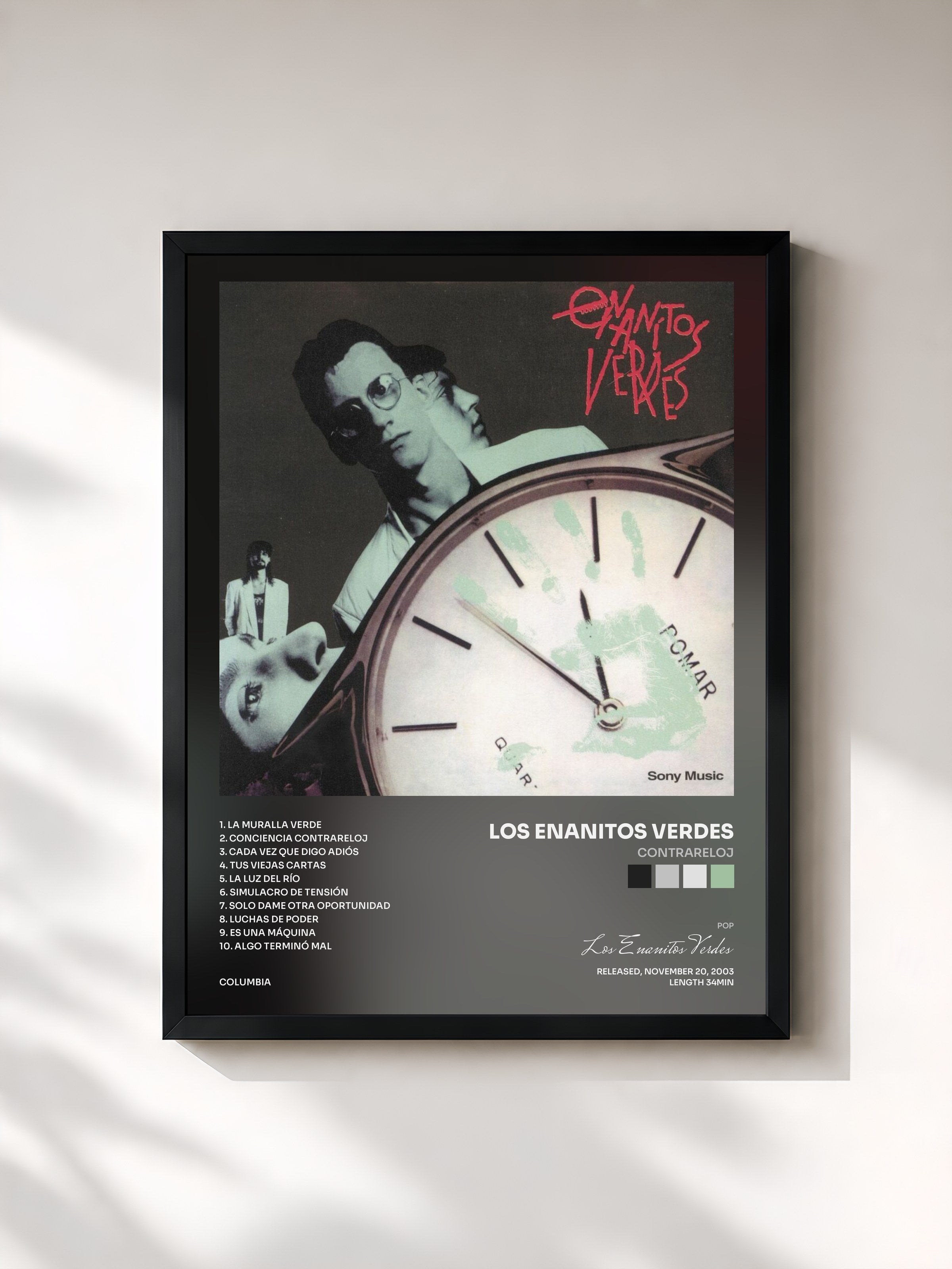 #noir Tableau de l'album Contrareloj de Los Enanitos Verdes, cadre noir, imprimé et encadré en France
