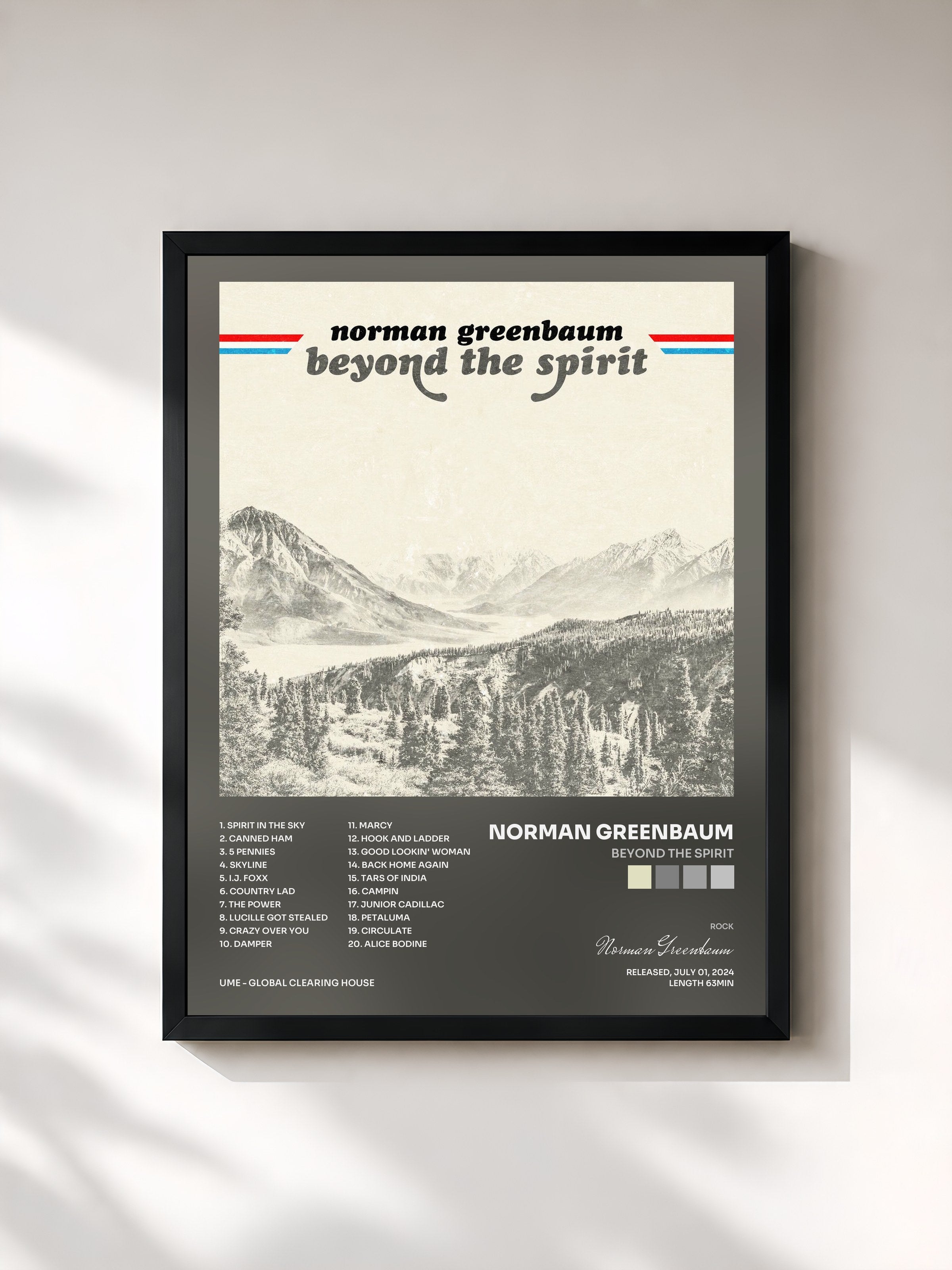 #noir Tableau de l'album Beyond The Spirit de Norman Greenbaum, cadre noir, imprimé et encadré en France