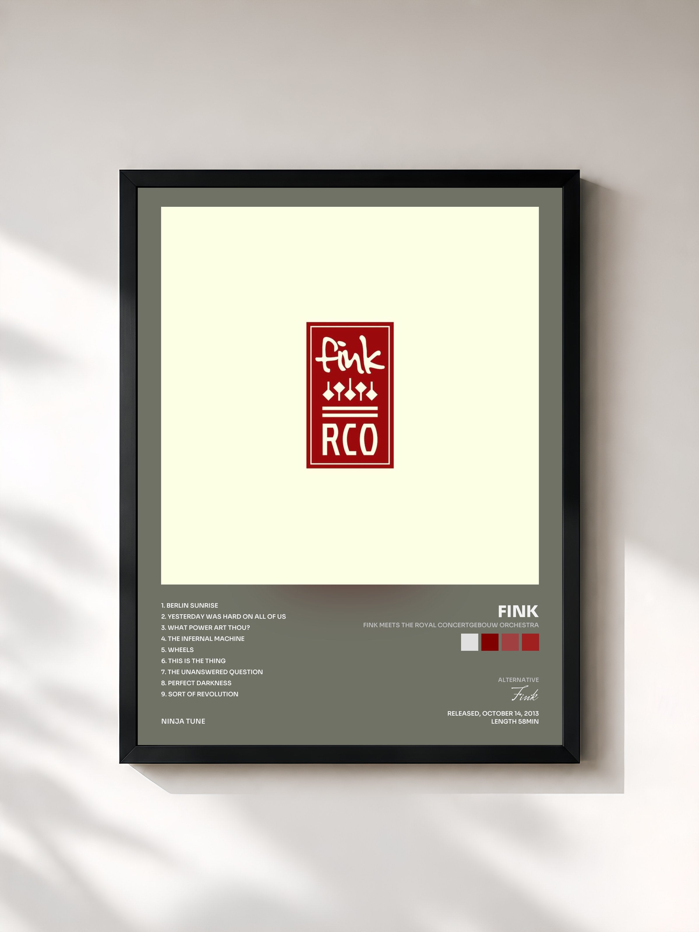 #noir Tableau de l'album Fink Meets The Royal Concertgebouw Orchestra de Fink, cadre noir, imprimé et encadré en France