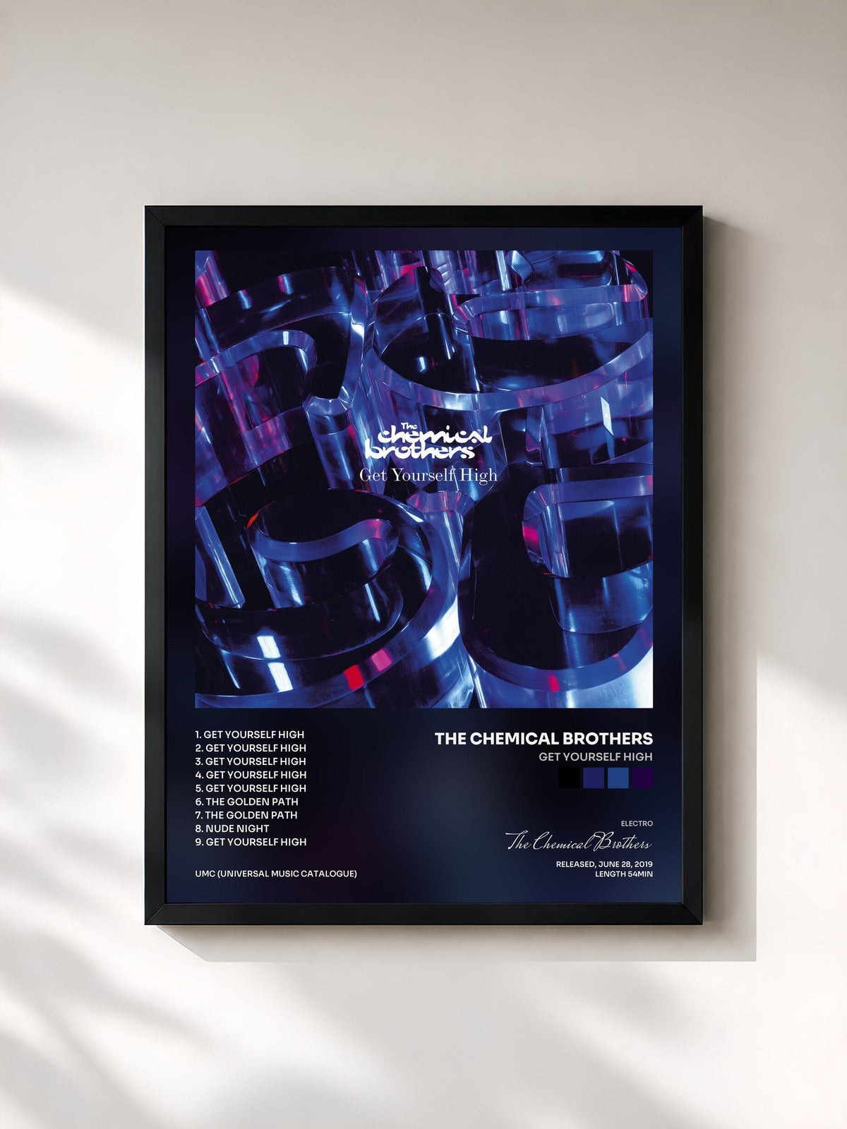 #noir Tableau de l'album Get Yourself High de The Chemical Brothers, cadre noir, imprimé et encadré en France