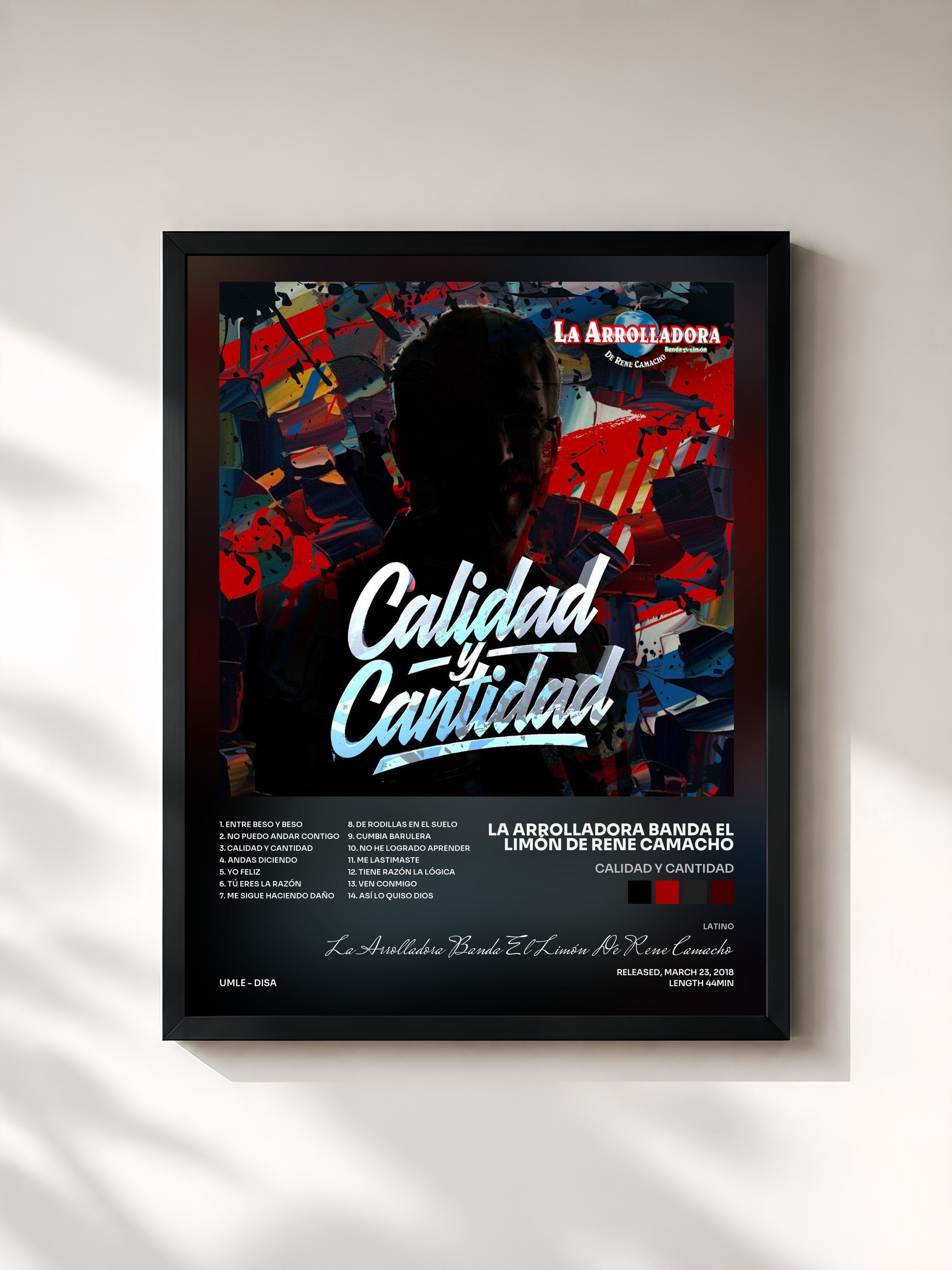 #noir Tableau de l'album Calidad Y Cantidad de La Arrolladora Banda El Limón De Rene Camacho, cadre noir, imprimé et encadré en France