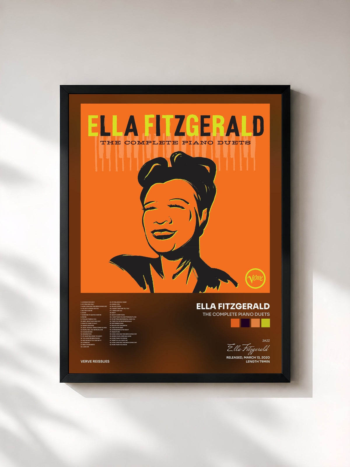#noir Tableau de l'album The Complete Piano Duets de Ella Fitzgerald, cadre noir, imprimé et encadré en France