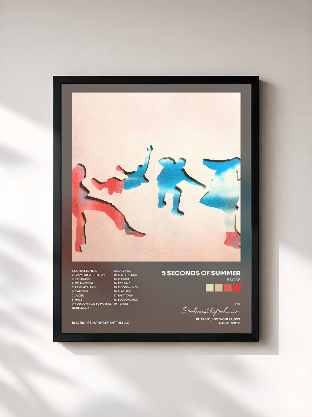 #noir Tableau de l'album 5SOS5 de 5 Seconds Of Summer, cadre noir, imprimé et encadré en France