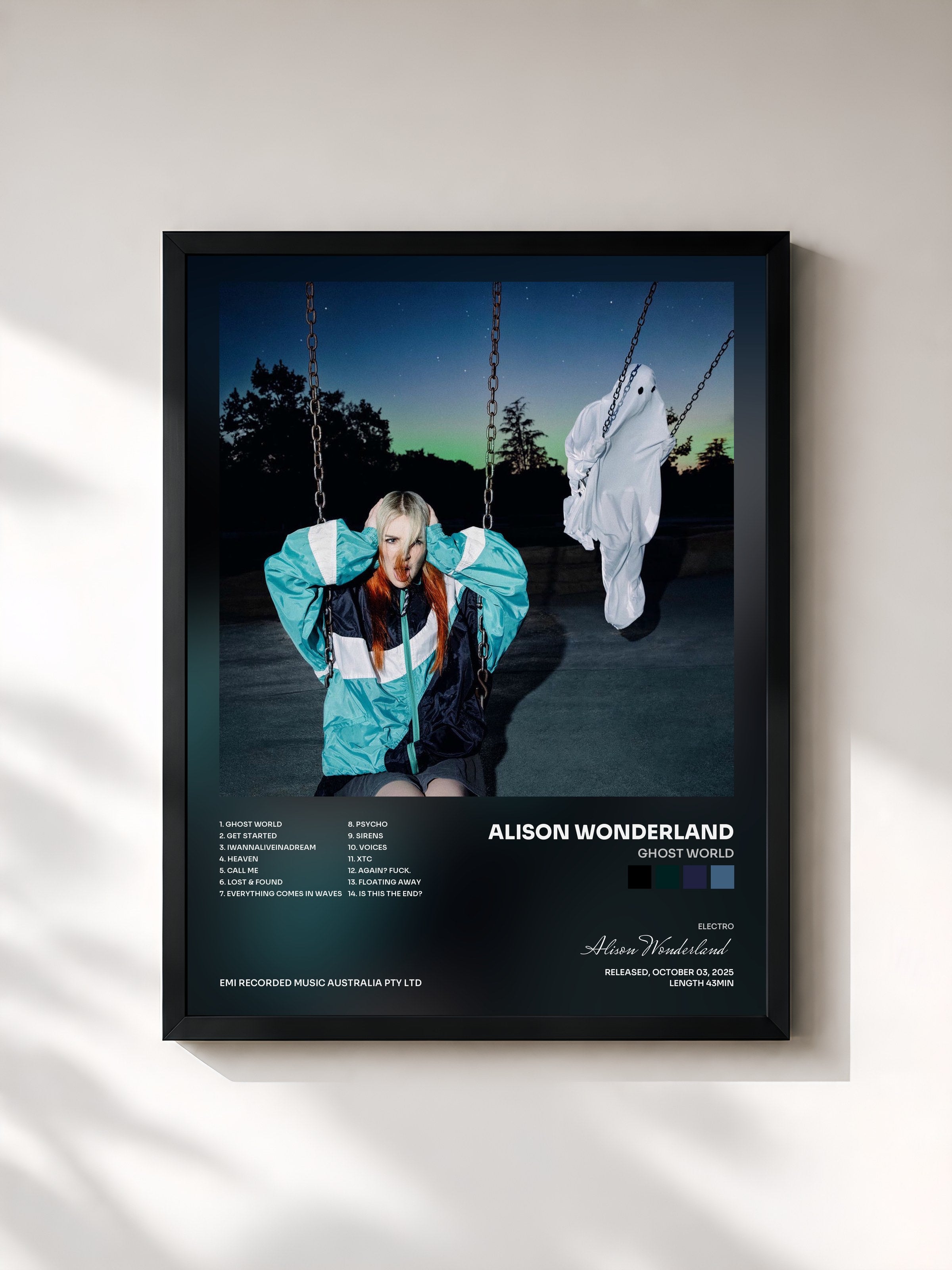 #noir Tableau de l'album GHOST WORLD de Alison Wonderland, cadre noir, imprimé et encadré en France
