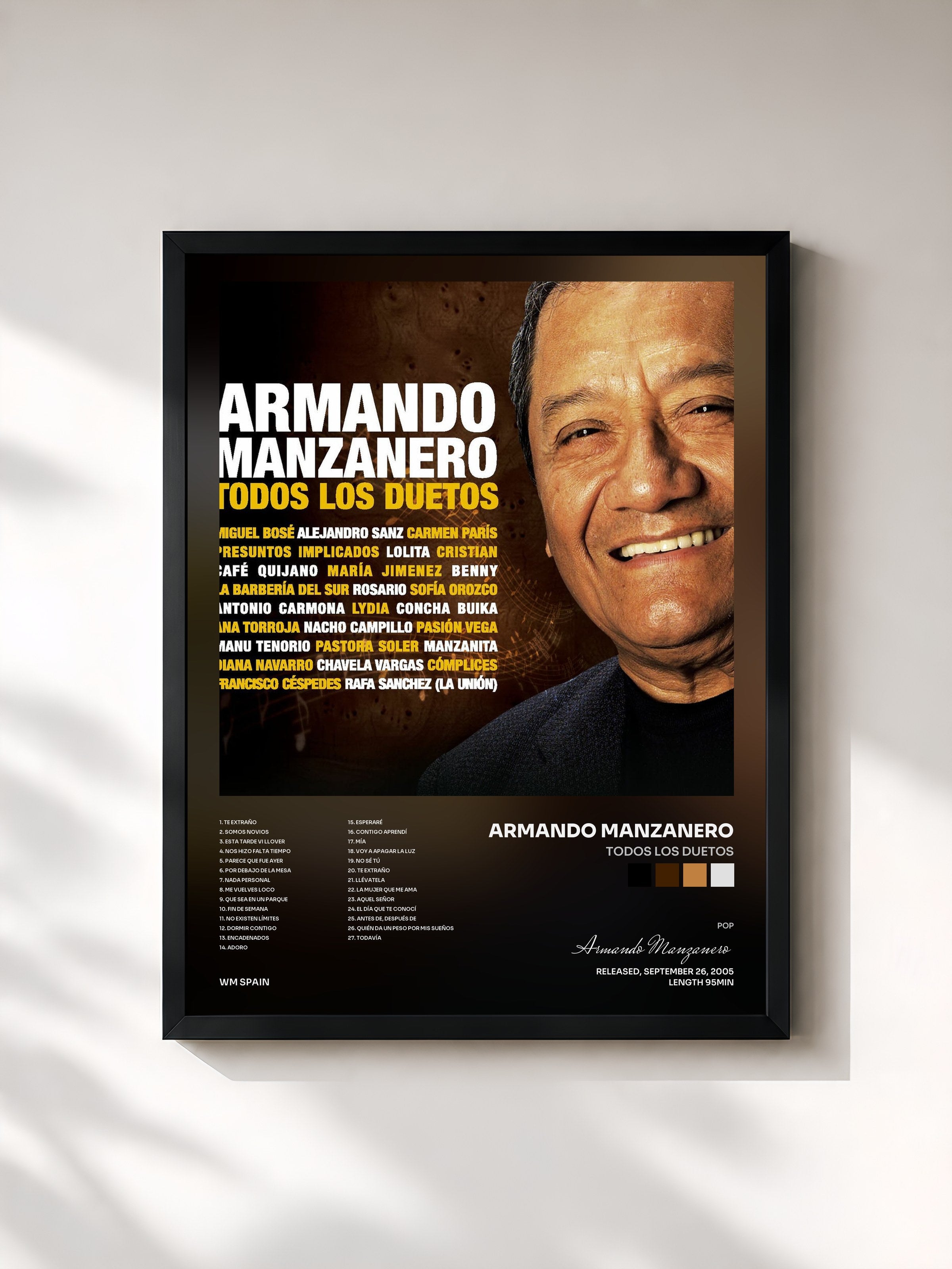 #noir Tableau de l'album Todos los duetos de Armando Manzanero, cadre noir, imprimé et encadré en France