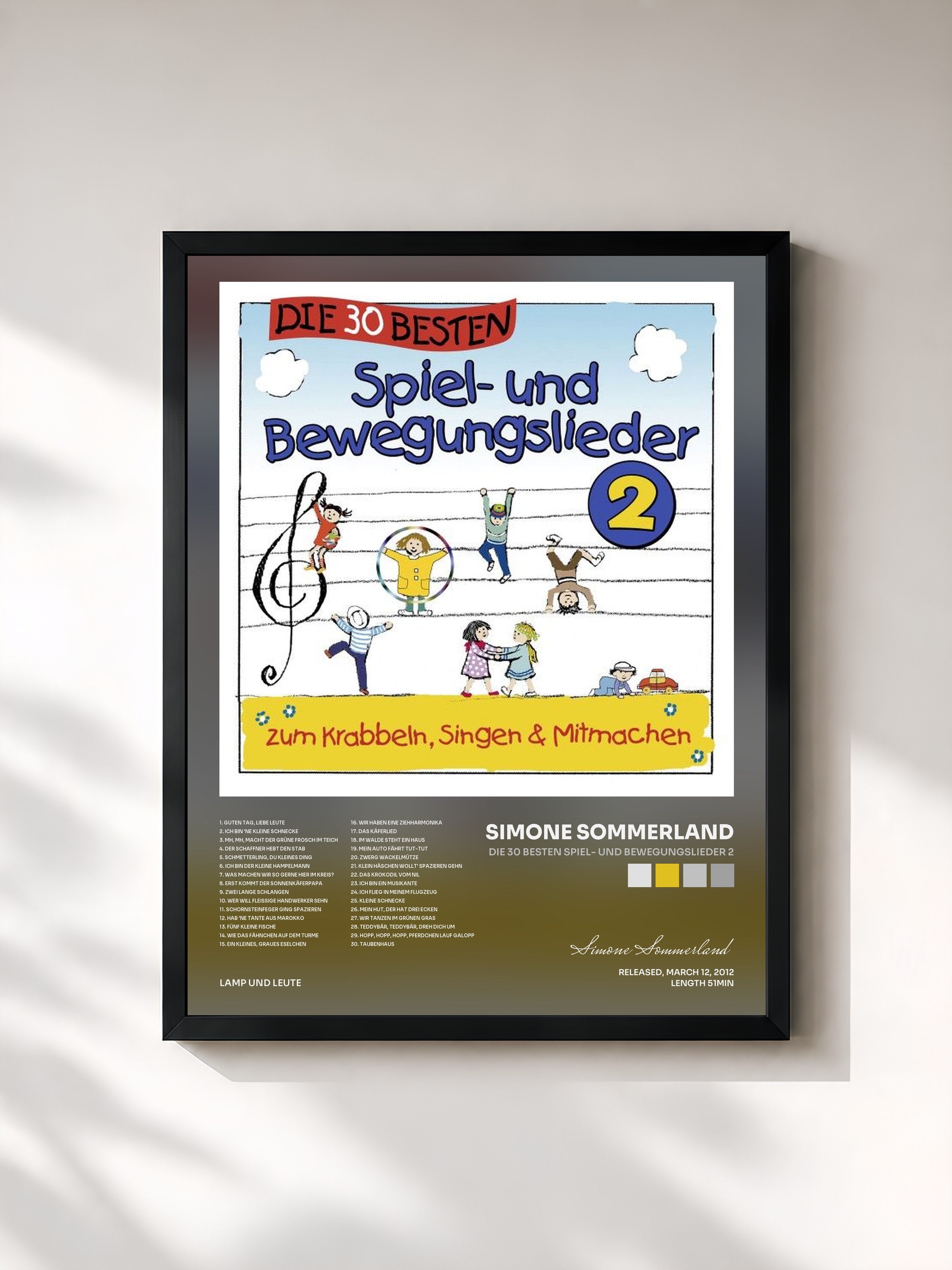 #noir Tableau de l'album Die 30 besten Spiel- und Bewegungslieder 2 de Simone Sommerland, cadre noir, imprimé et encadré en France