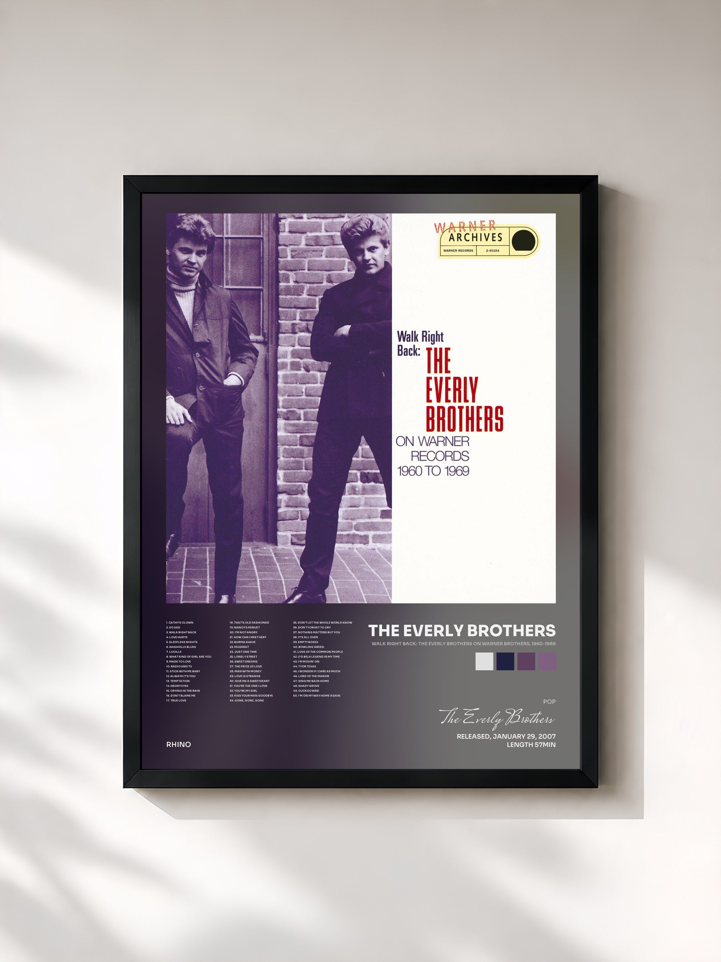 #noir Tableau de l'album Walk Right Back: The Everly Brothers on Warner Brothers, 1960-1969 de The Everly Brothers, cadre noir, imprimé et encadré en France