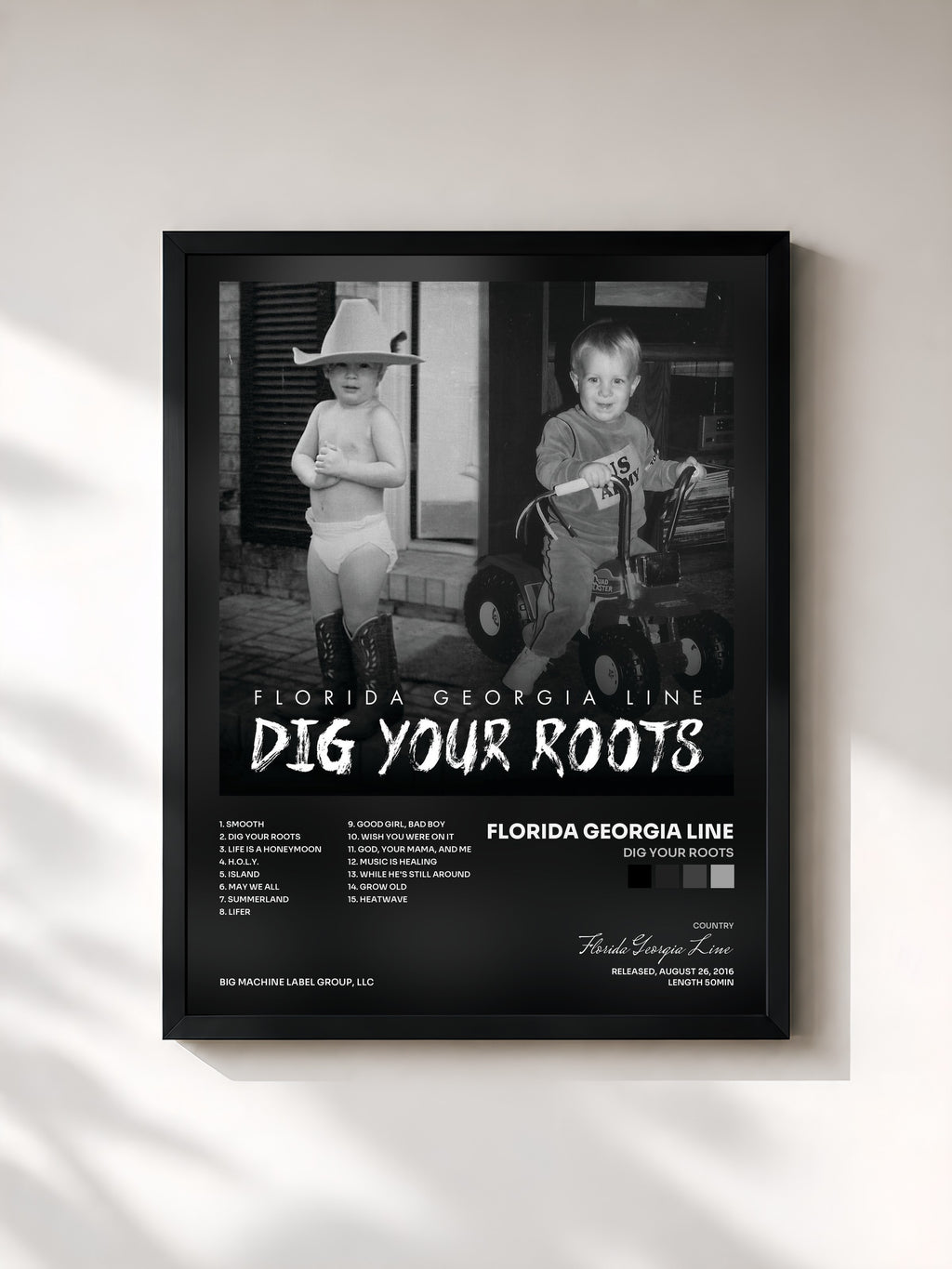 #noir Tableau de l'album Dig Your Roots de Florida Georgia Line, cadre noir, imprimé et encadré en France