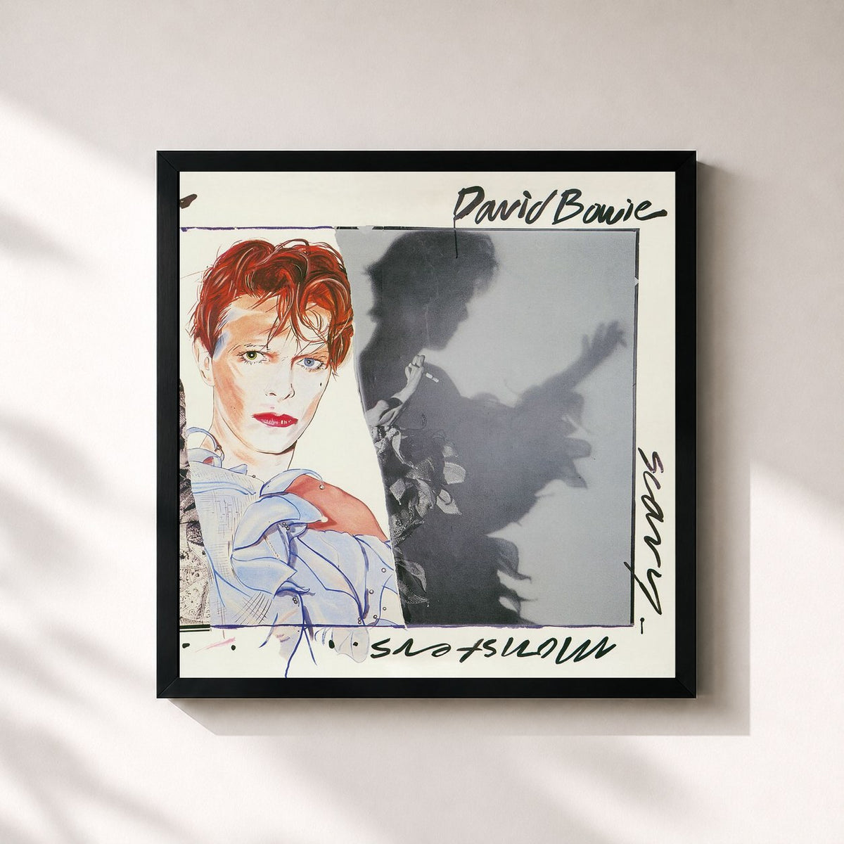 #noir Tableau carré de l'album Scary Monsters (And Super Creeps) (2017 Remaster) de David Bowie, cadre noir 32x32 cm