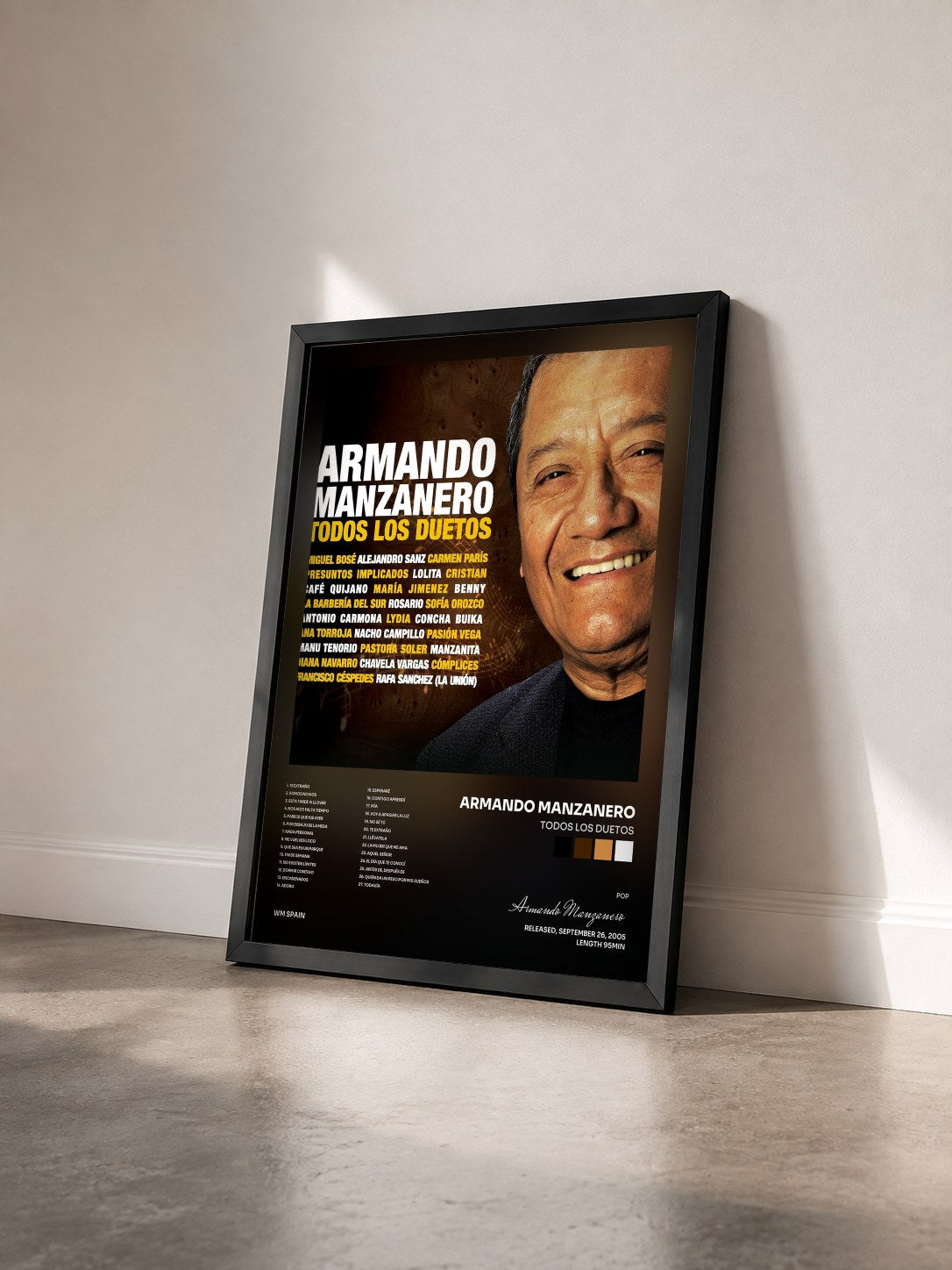 #noir Tableau de l'album Todos los duetos de Armando Manzanero vu de trois quarts, cadre noir