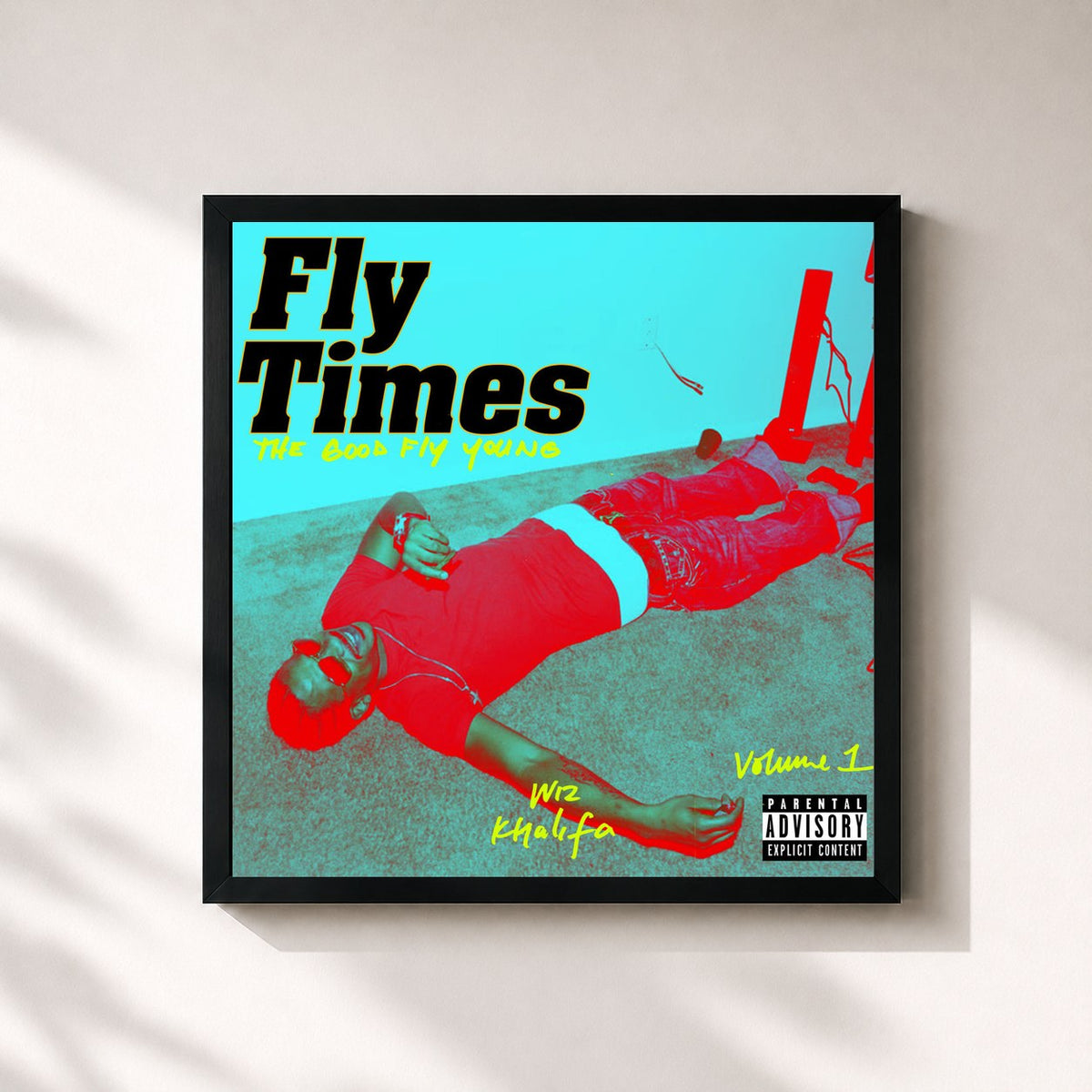 #noir Tableau carré de l'album Fly Times Vol. 1: The Good Fly Young de Wiz Khalifa, cadre noir 32x32 cm