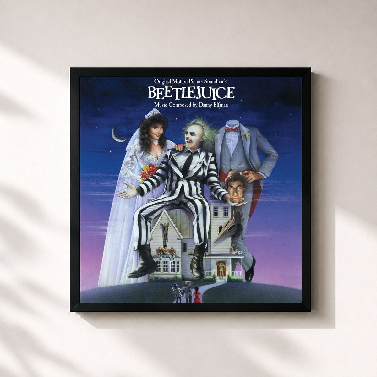 #noir Tableau carré de l'album Beetlejuice (Original Motion Picture Soundtrack) de Danny Elfman, cadre noir 32x32 cm