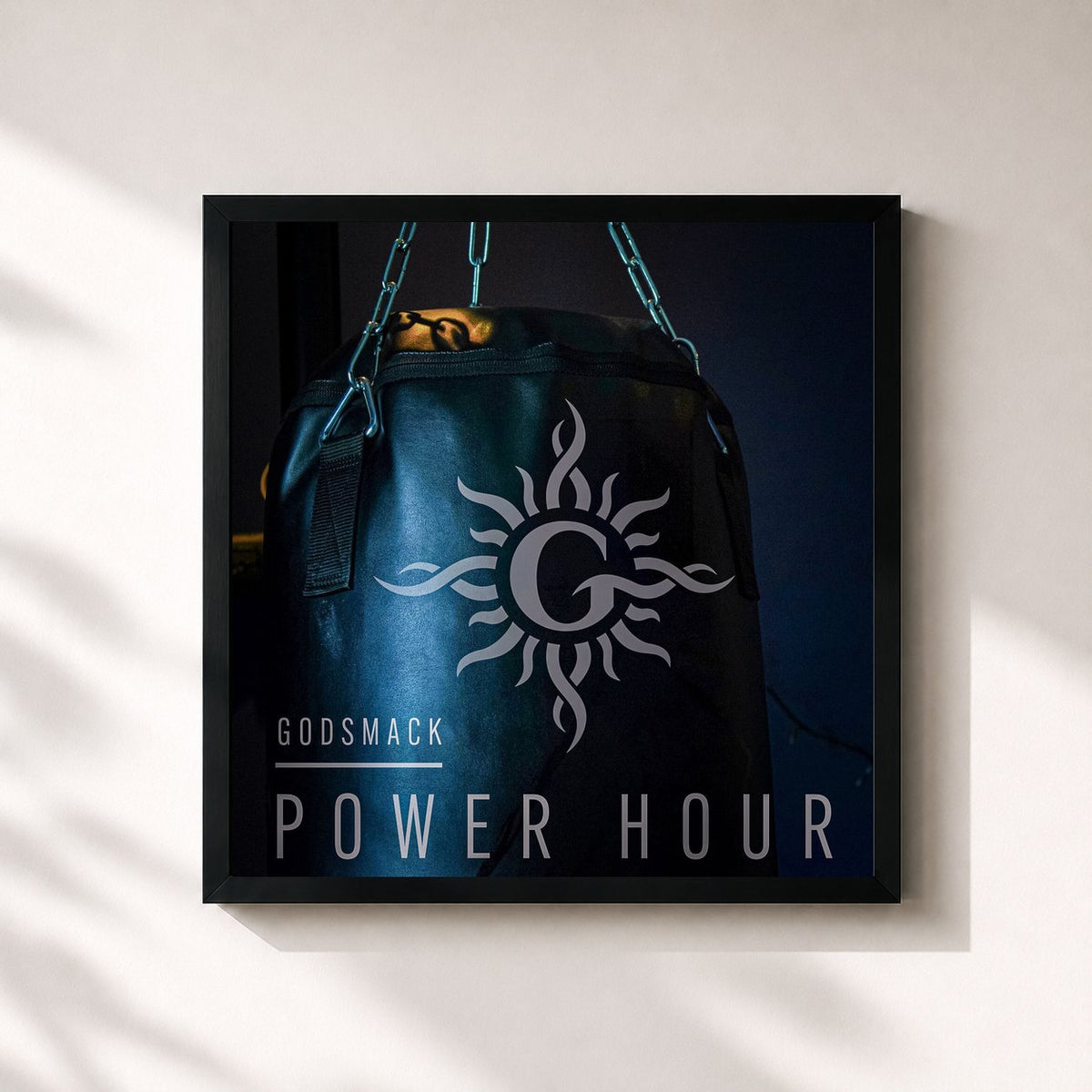 #noir Tableau carré de l'album Godsmack Power Hour de Godsmack, cadre noir 32x32 cm