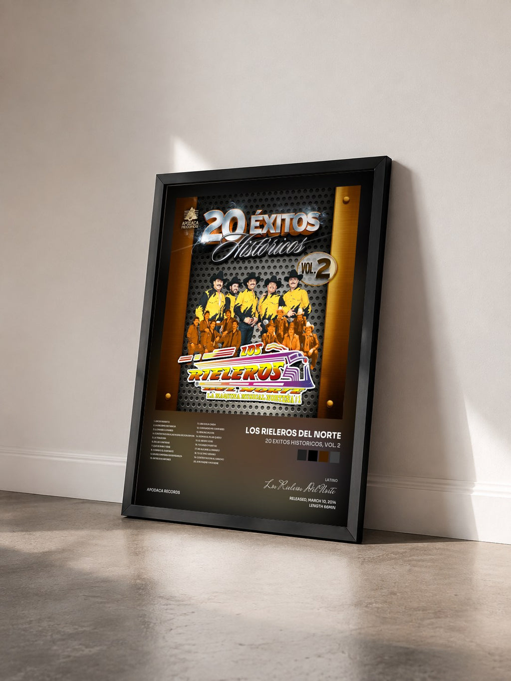 #noir Tableau de l'album 20 Exitos Historicos, Vol. 2 de Los Rieleros Del Norte vu de trois quarts, cadre noir