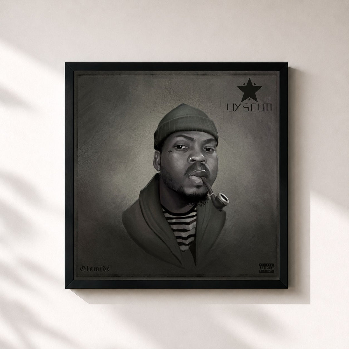 #noir Tableau carré de l'album UY Scuti de Olamide, cadre noir 32x32 cm