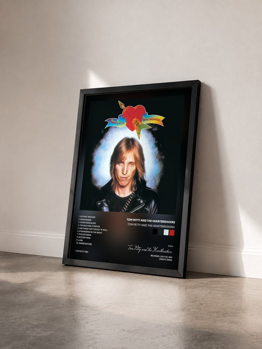 #noir Tableau de l'album Tom Petty And The Heartbreakers de Tom Petty and the Heartbreakers vu de trois quarts, cadre noir