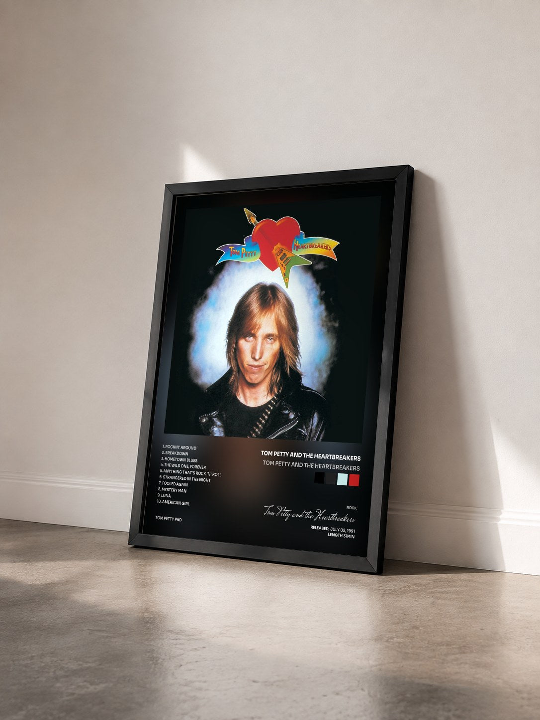 #noir Tableau de l'album Tom Petty And The Heartbreakers de Tom Petty and the Heartbreakers vu de trois quarts, cadre noir