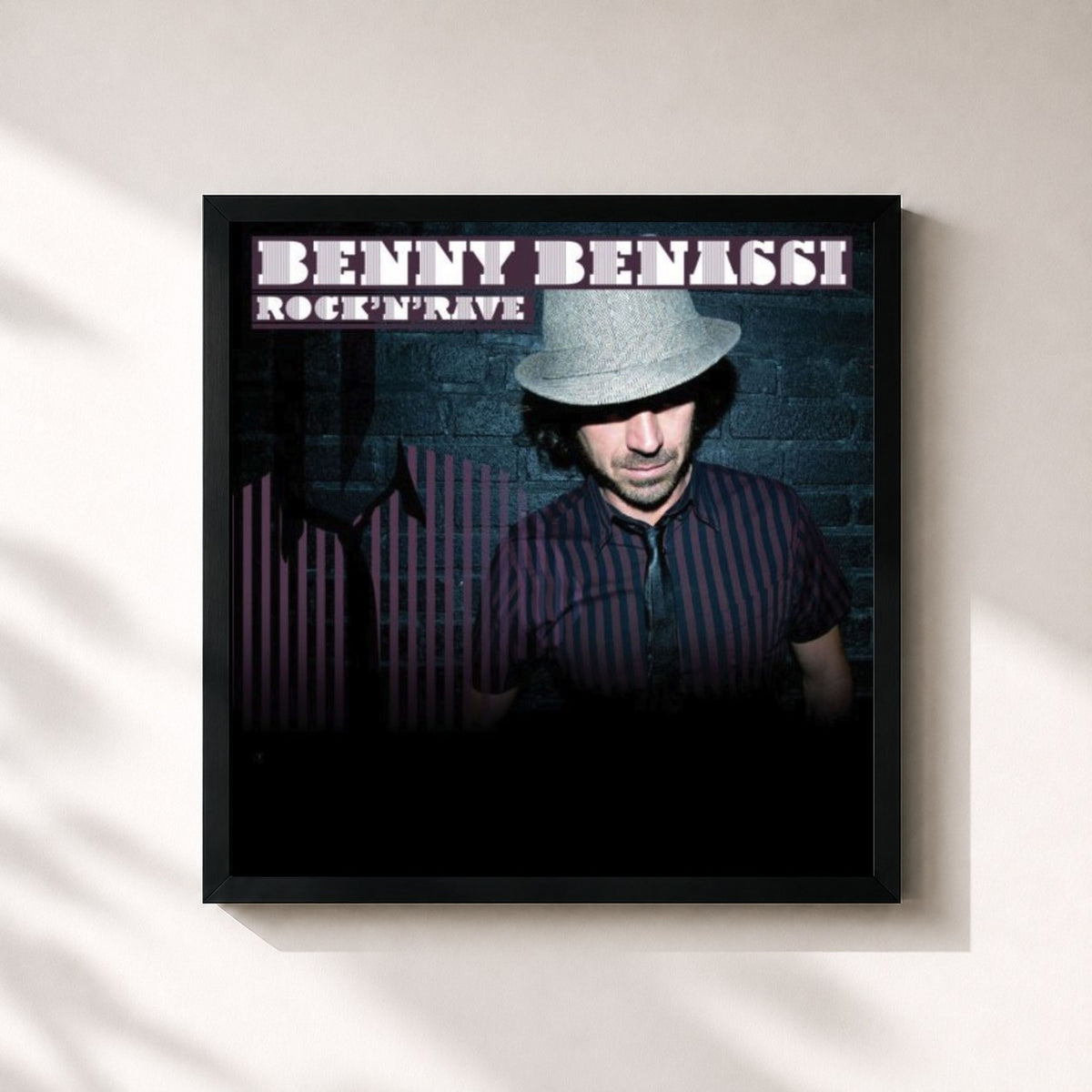 #noir Tableau carré de l'album Rock 'N' Rave de Benny Benassi, cadre noir 32x32 cm