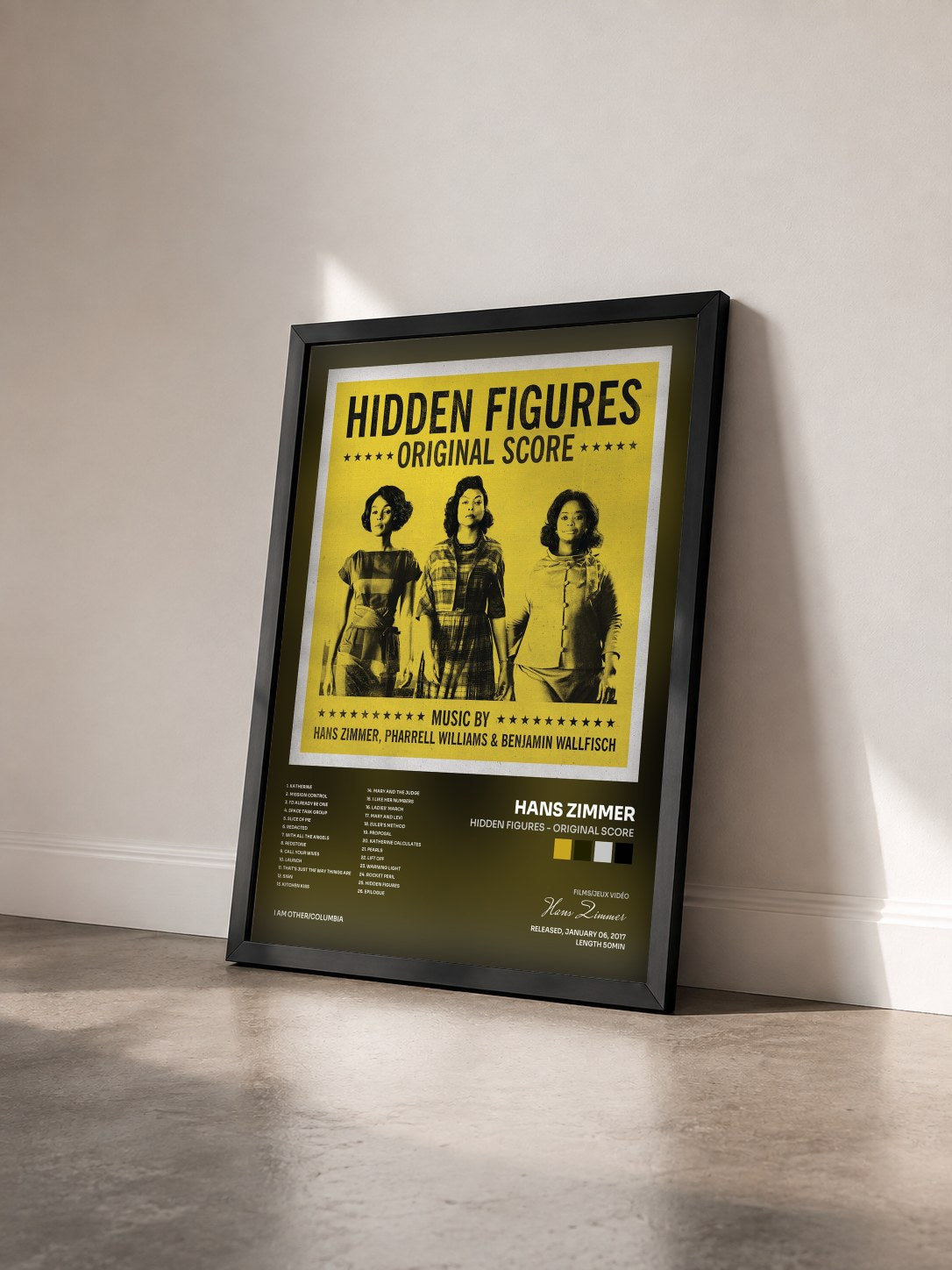 #noir Tableau de l'album Hidden Figures - Original Score de Hans Zimmer vu de trois quarts, cadre noir