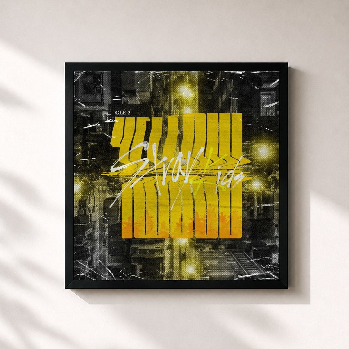 #noir Tableau carré de l'album Clé 2 : Yellow Wood de Stray Kids, cadre noir 32x32 cm