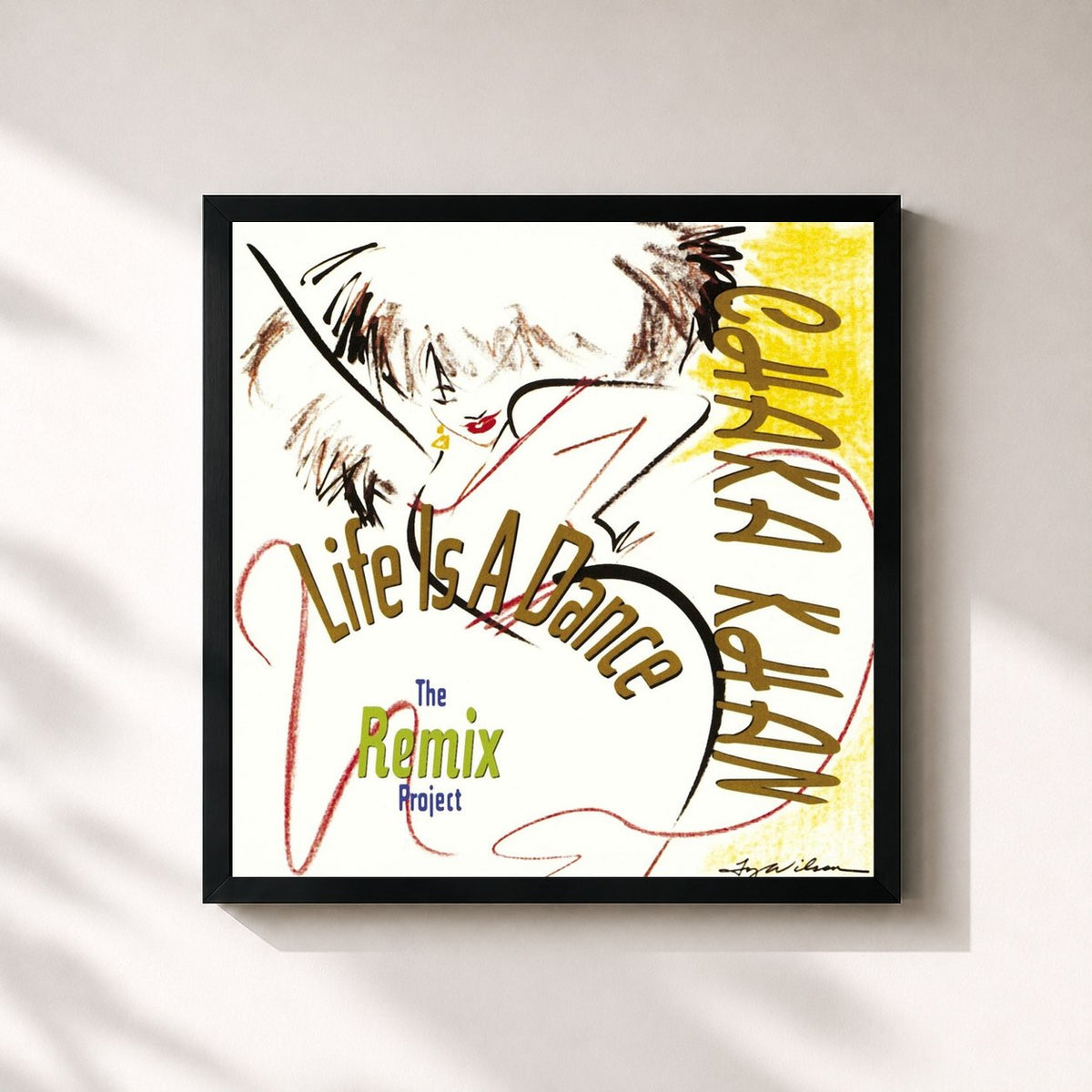 #noir Tableau carré de l'album Life Is a Dance / Remix Project de Chaka Khan, cadre noir 32x32 cm