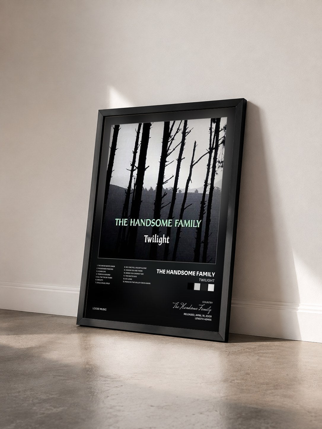 #noir Tableau de l'album Twilight de The Handsome Family vu de trois quarts, cadre noir