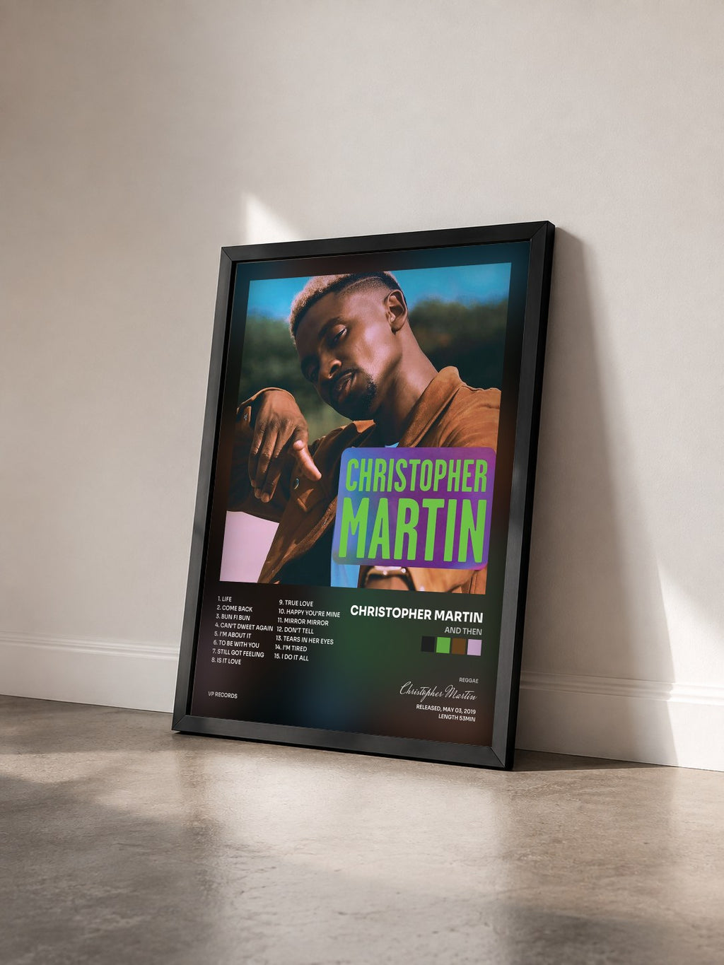 #noir Tableau de l'album And Then de Christopher Martin vu de trois quarts, cadre noir