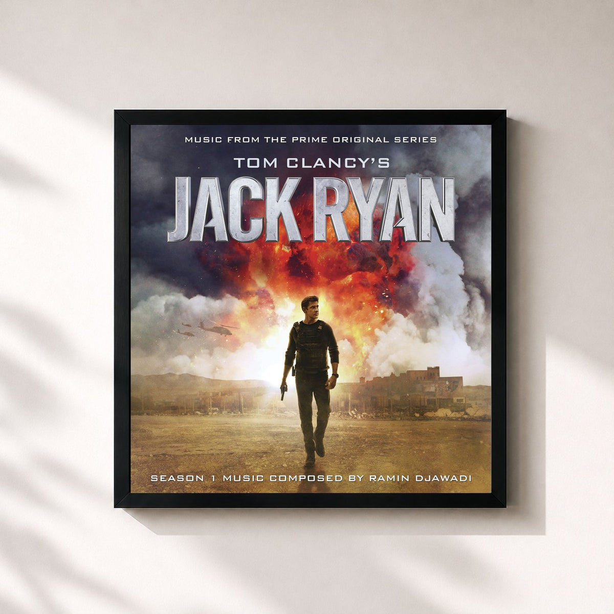 #noir Tableau carré de l'album Tom Clancy's Jack Ryan: Season 1 (Music from the Prime Original Series) de Ramin Djawadi, cadre noir 32x32 cm