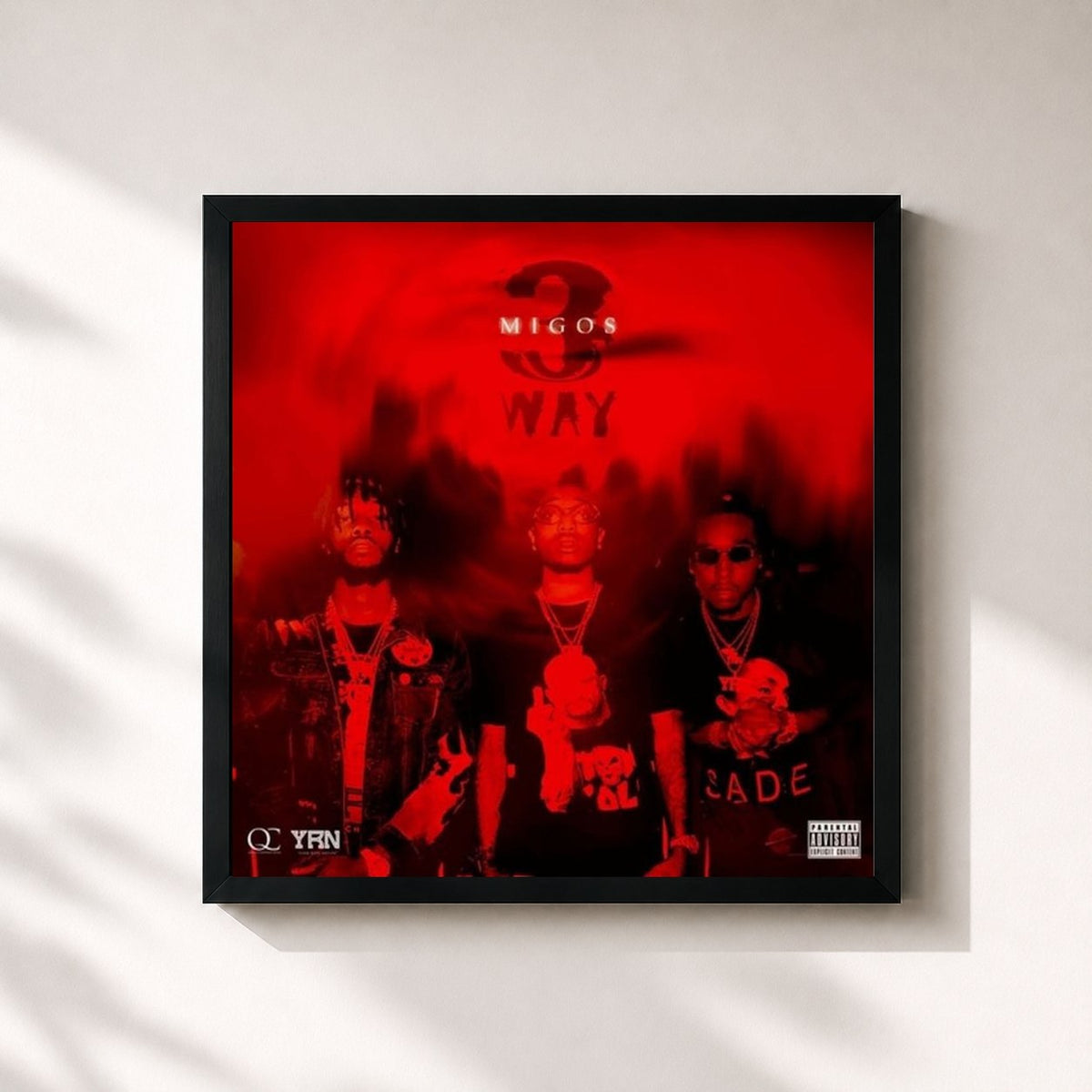 #noir Tableau carré de l'album 3 Way de Migos, cadre noir 32x32 cm
