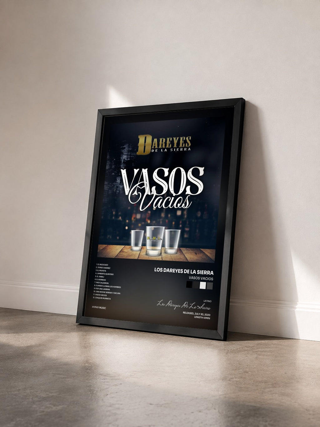 #noir Tableau de l'album Vasos Vacios de Los Dareyes De La Sierra vu de trois quarts, cadre noir