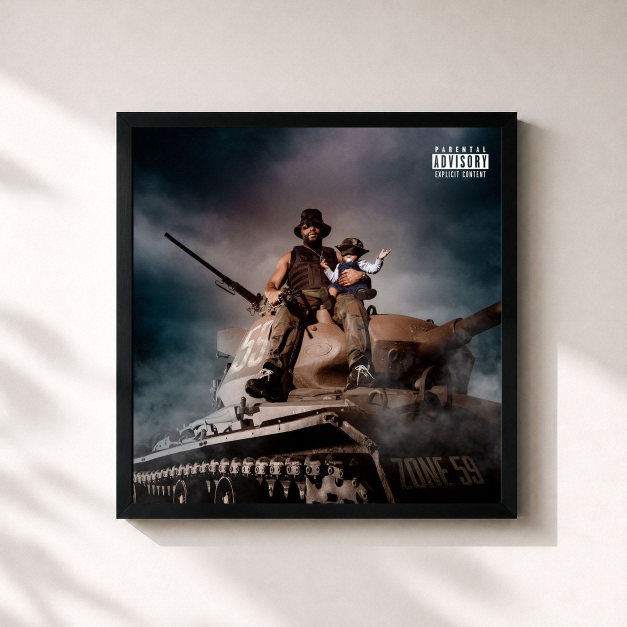 #noir Tableau carré de l'album Zone 59 de Gradur, cadre noir 32x32 cm