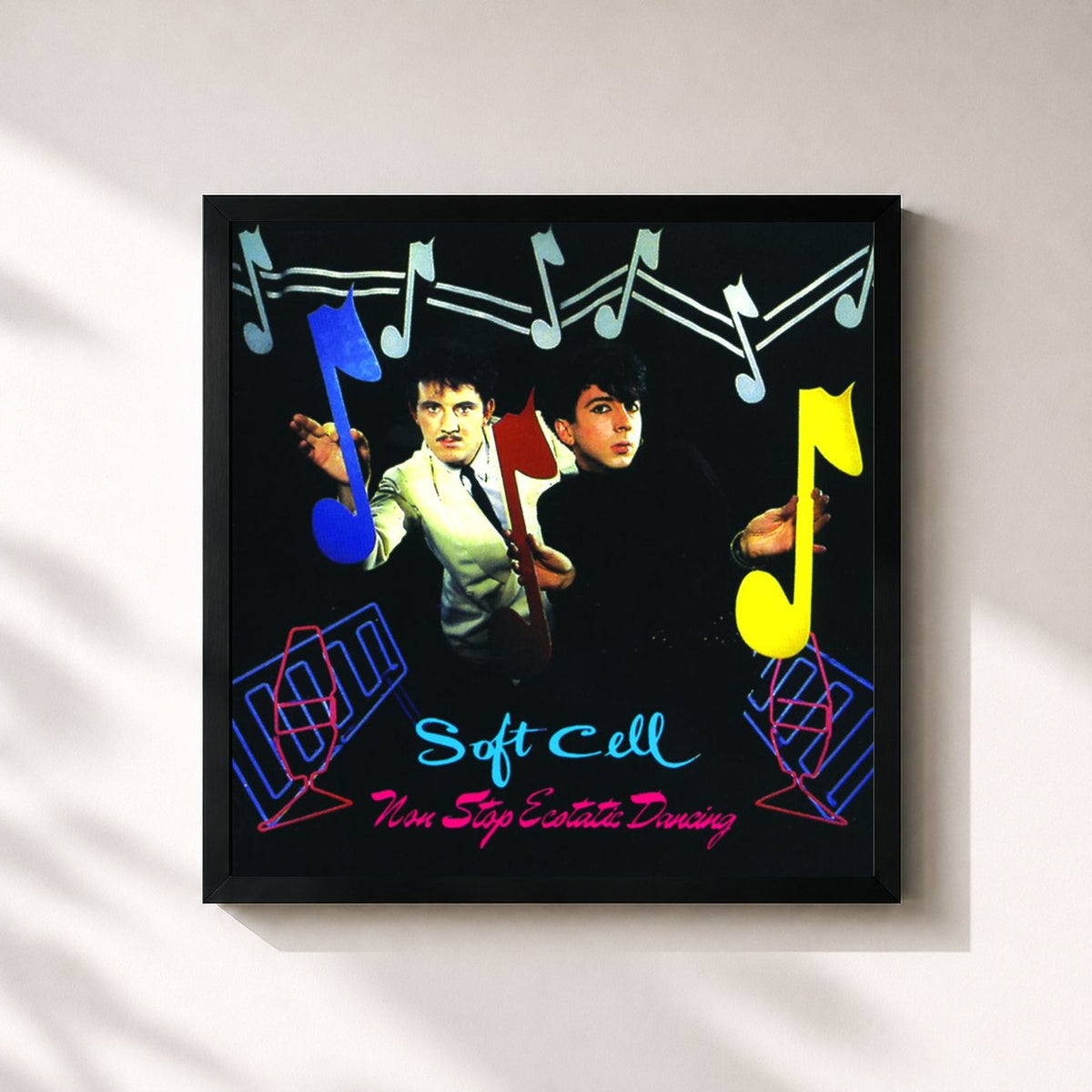 #noir Non Stop Ecstatic Dancing von Soft Cell als quadratischer Kunstdruck, schwarzer Rahmen 32x32 cm