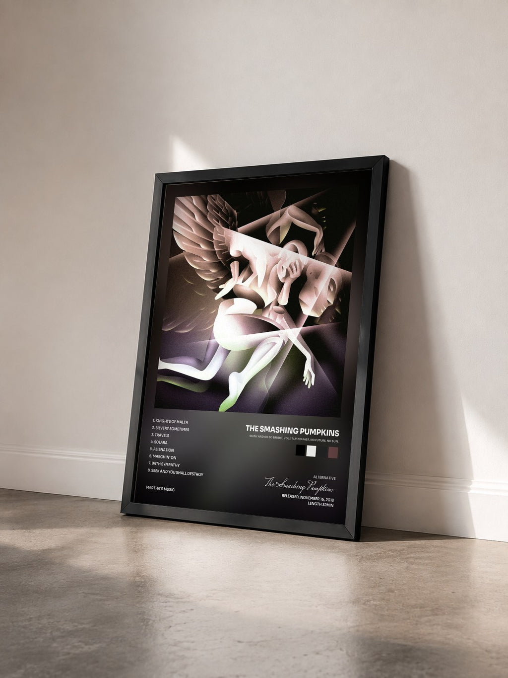 #noir SHINY AND OH SO BRIGHT, VOL. 1 / LP: NO PAST. NO FUTURE. NO SUN. by The Smashing Pumpkins as a framed art print seen at an angle, black frame
